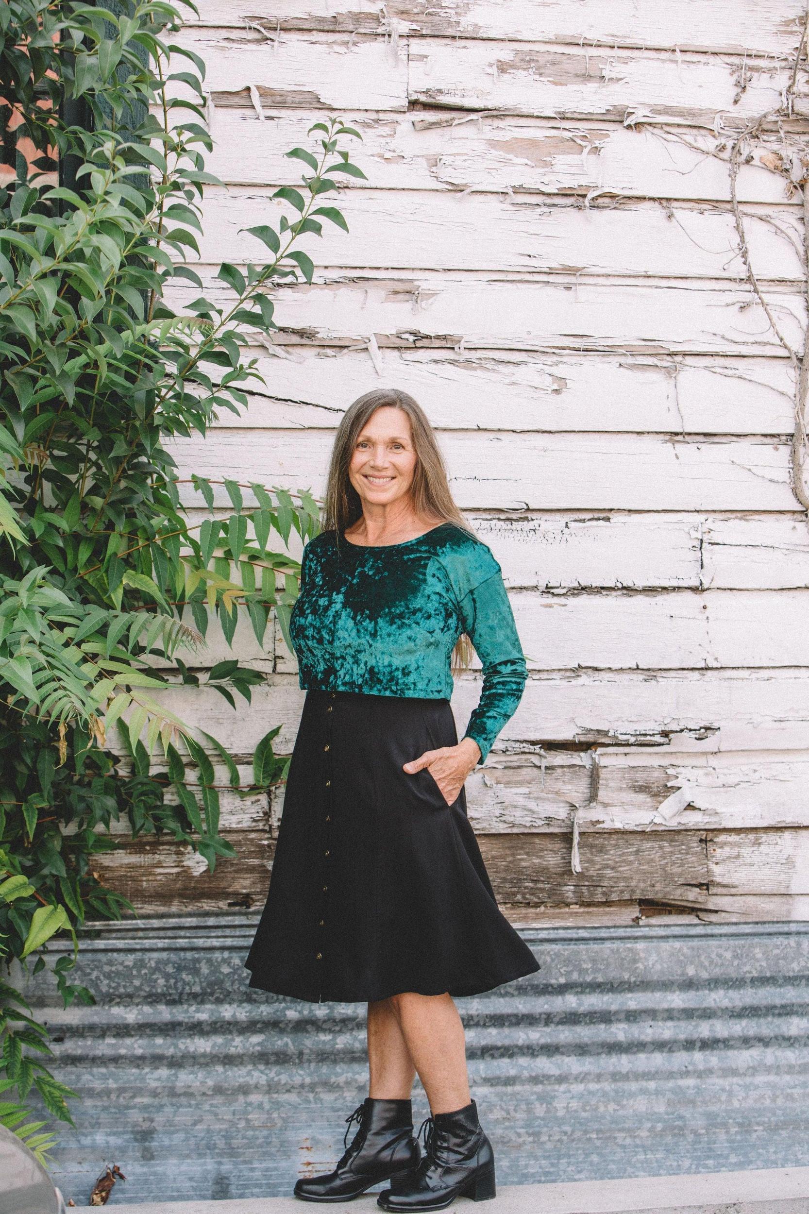 Shelby Crop Top in Spruce Crushed Velvet Product Image