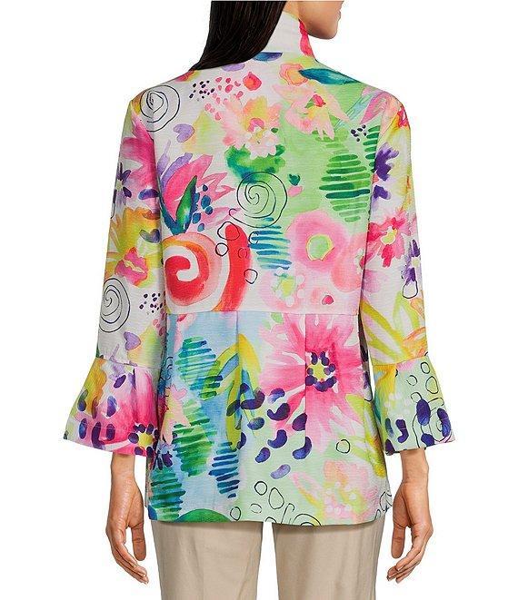 Ali Miles Petite Size Woven Abstract Wire Collar 3/4 Sleeve Button Front Jacket Product Image