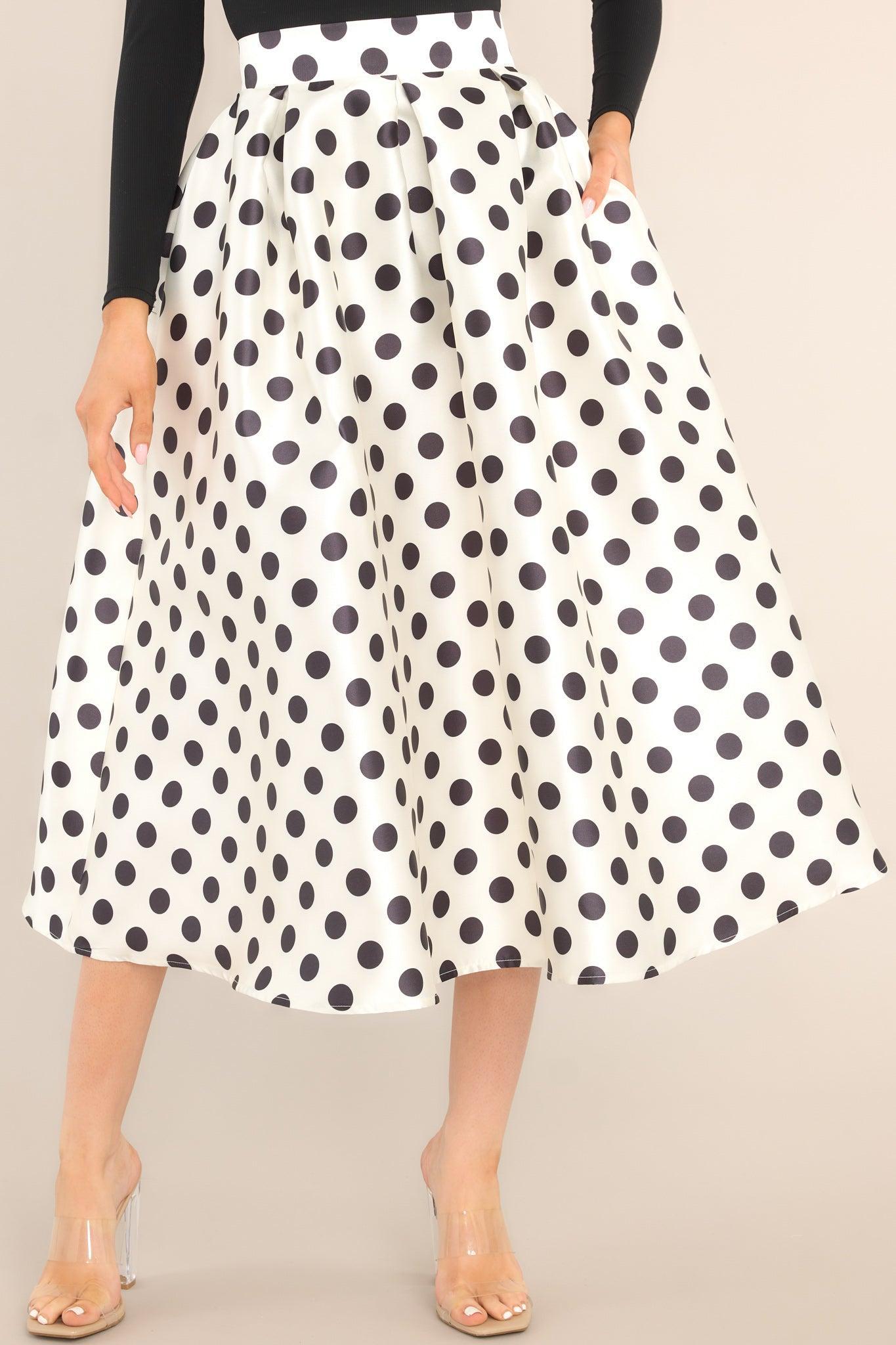 Full Circle White Polka Dot Midi Skirt Product Image