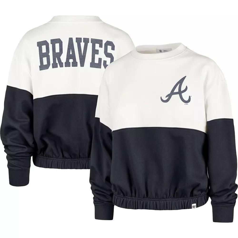 Women's '47 White/Navy Atlanta Braves Take Two Bonita Pullover Sweatshirt, Size: Small Product Image