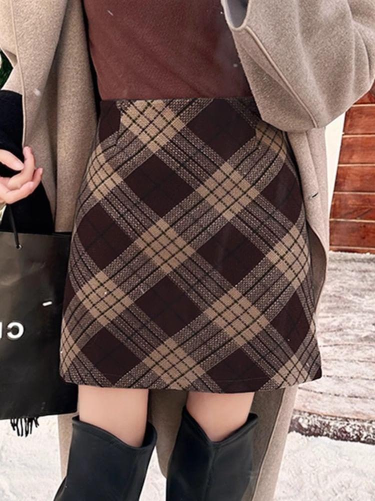 High Rise Plaid Mini A-Line Skirt Product Image