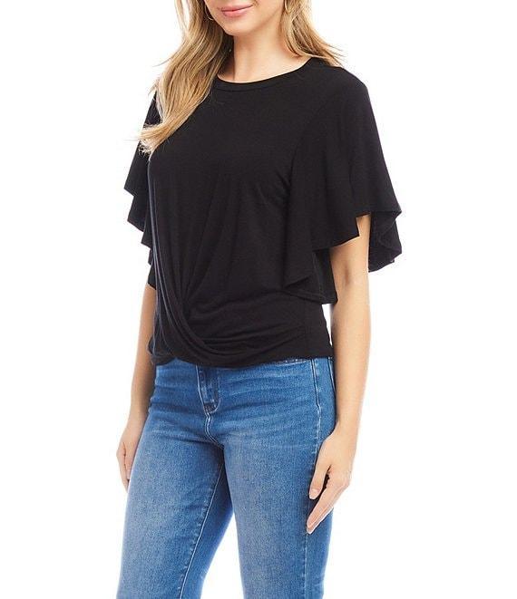 Karen Kane Knit Crew Neck Short Flowing Sleeve Front Twist Top Product Image