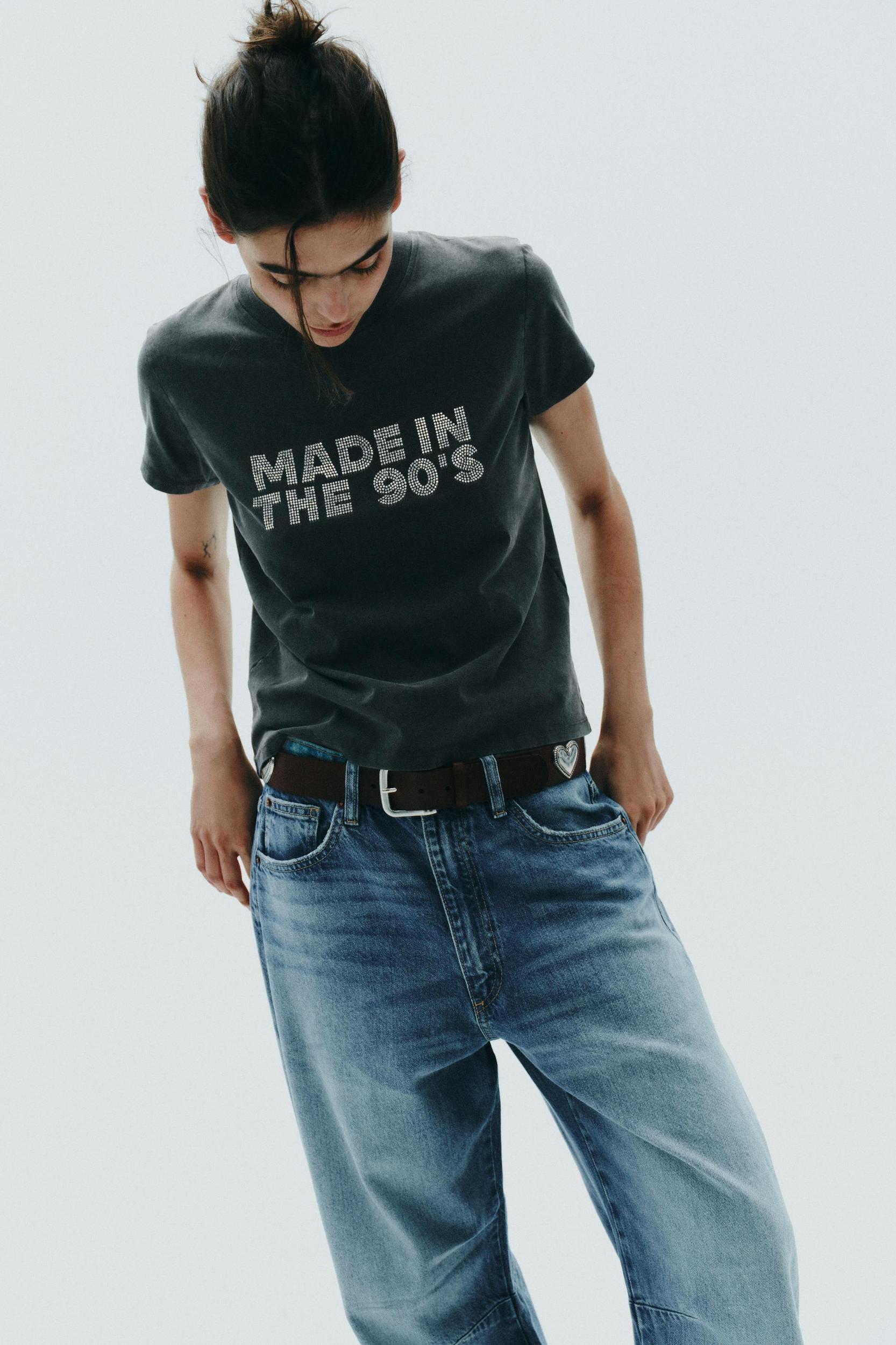 WASHED EFFECT RHINESTONE T-SHIRT Product Image