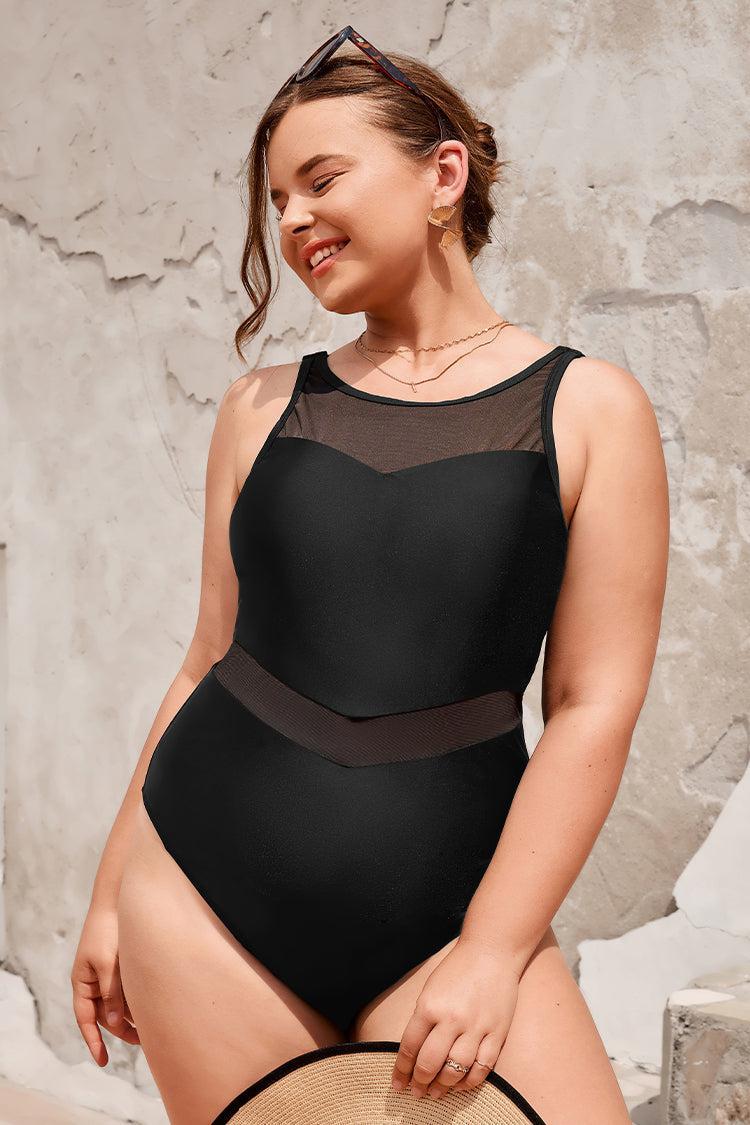 Palm Beach Nights Mesh High Neck Plus Size One Piece Swimsuit Product Image