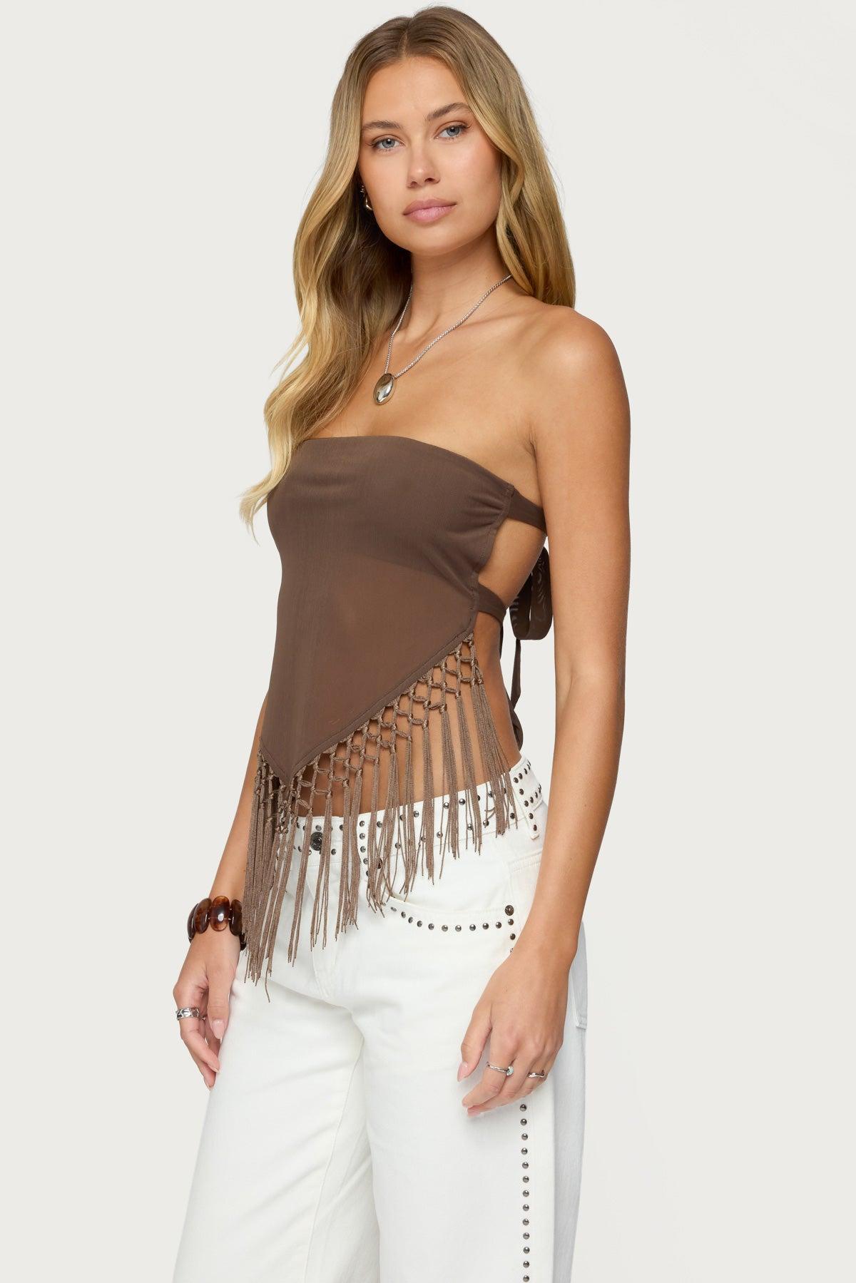 Backless Sheer Mesh Strapless Top Product Image