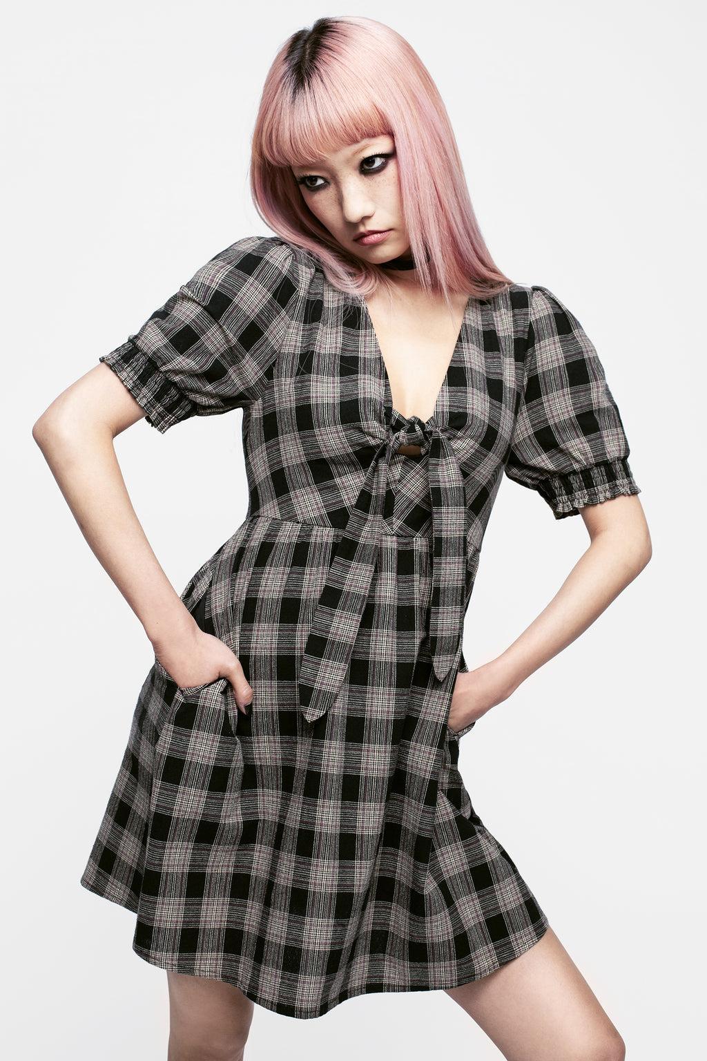 Glenda Check Mini Dress Product Image