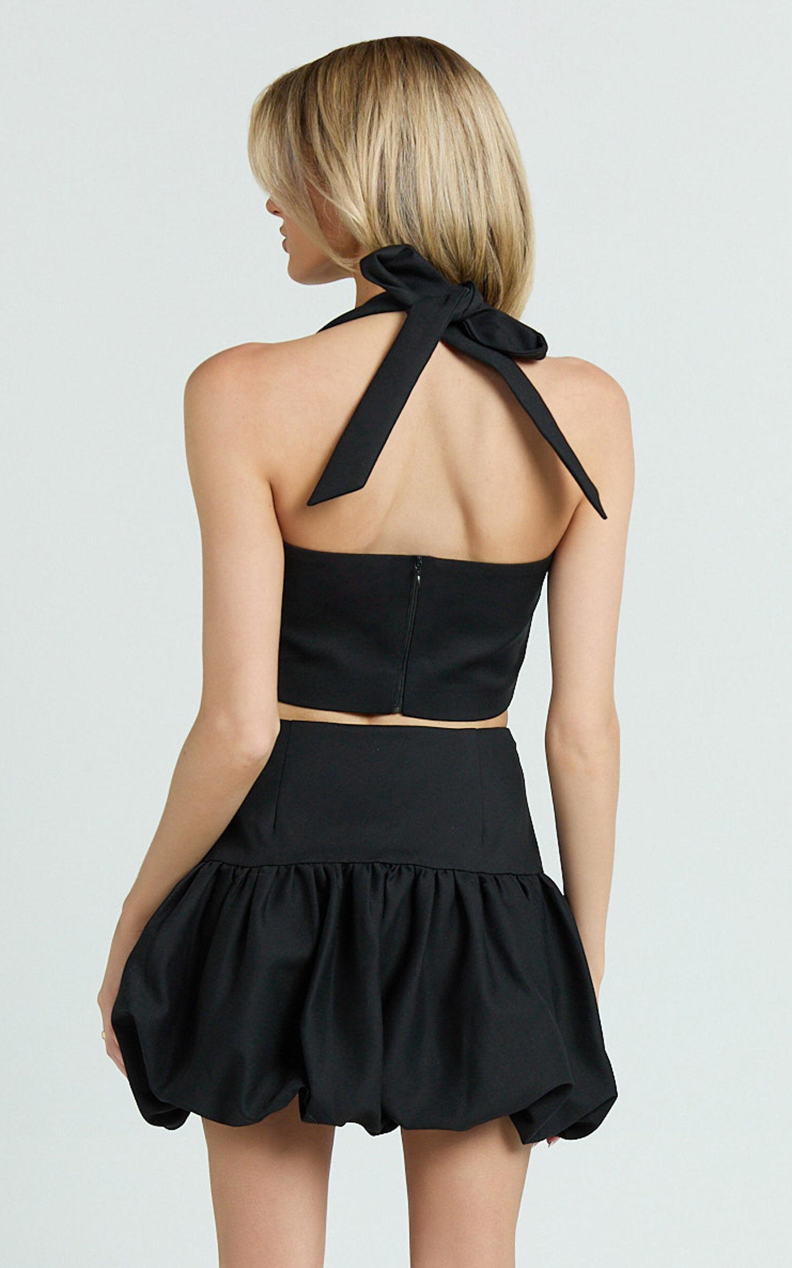 Abellina Top - Wide Neck Halter Crop Top in Black Product Image