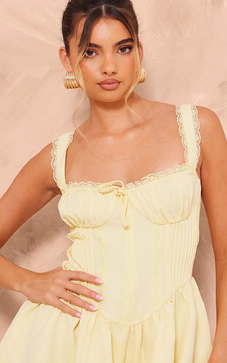 Lemon Woven Corset Lace Trim Romper Product Image