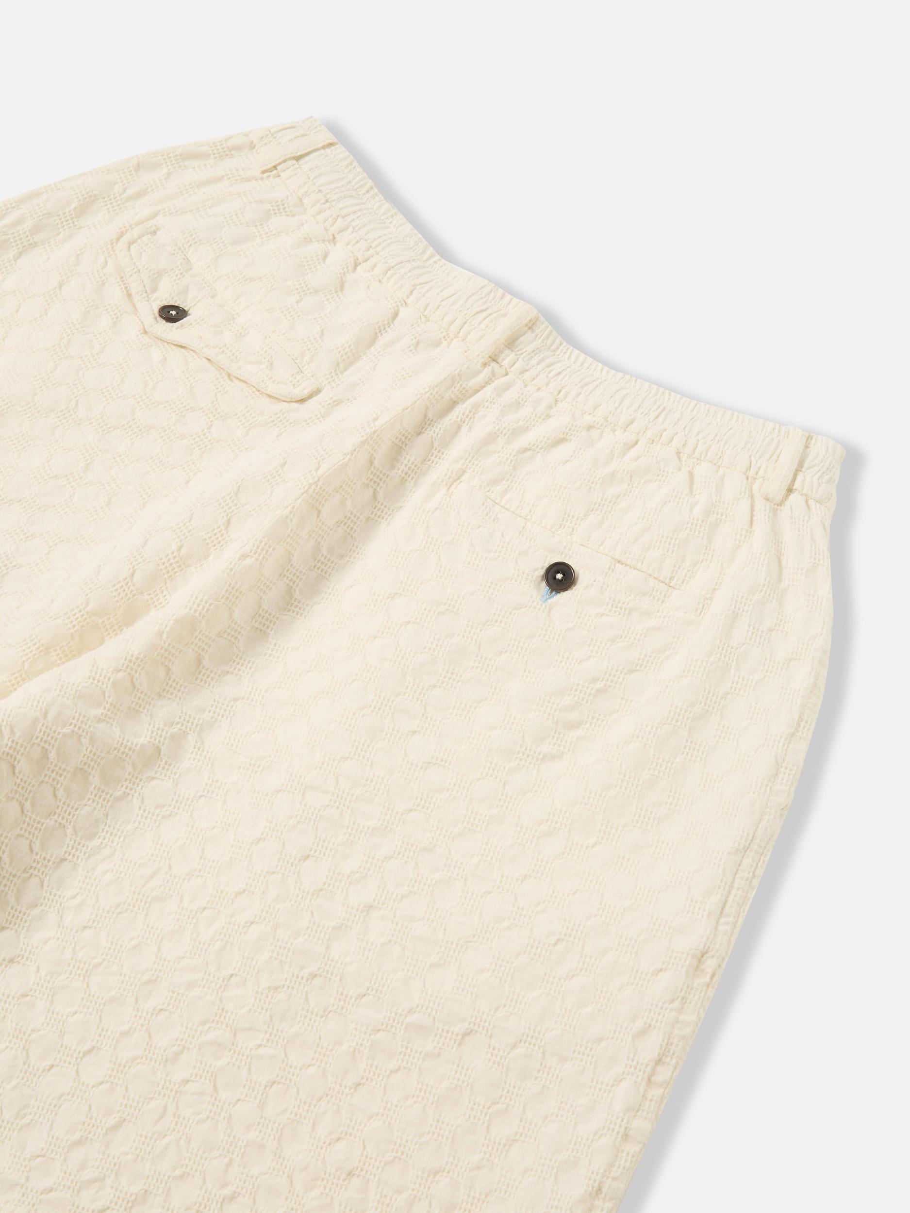 Universal Works Pleated Track Short in Ecru Dot Waffle Product Image