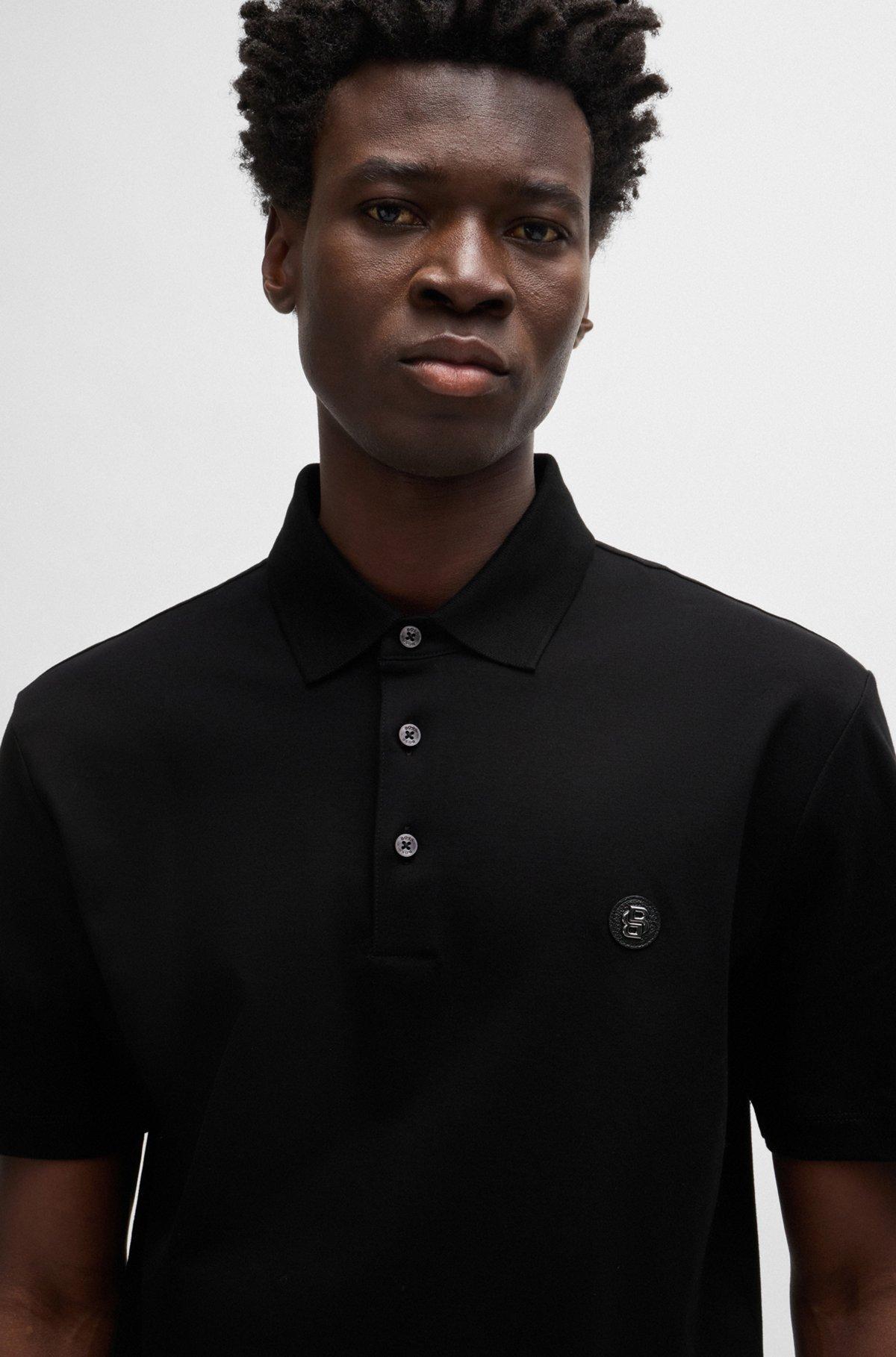 Mercerized-cotton polo shirt with double monogram Product Image