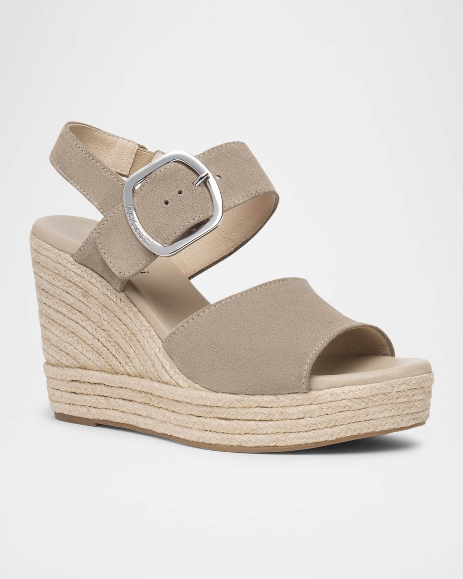 Suede Buckled Strap Espadrille Wedge Sandals Product Image