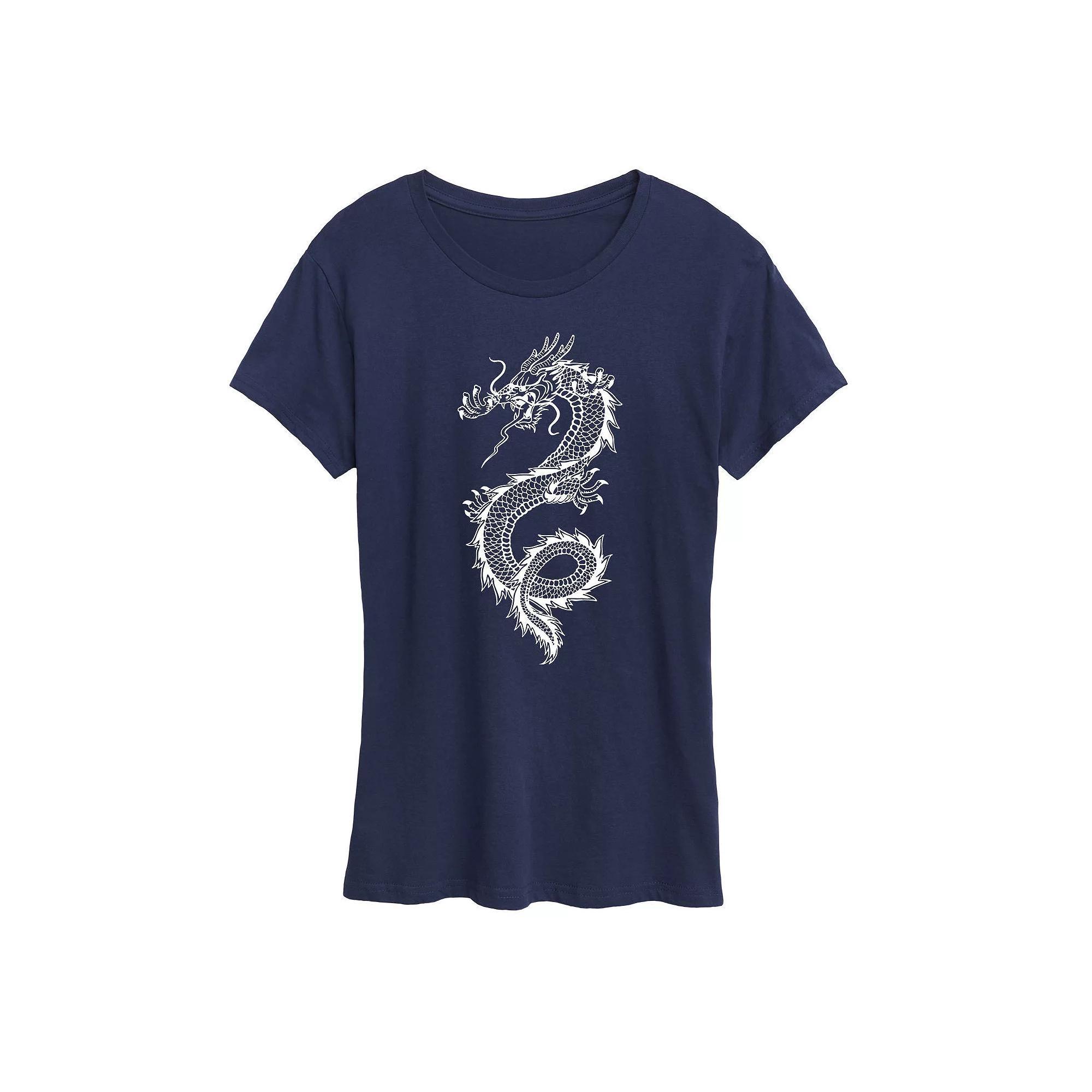 Women's Chinese Dragon Graphic Tee, Size: Small, Blue Product Image