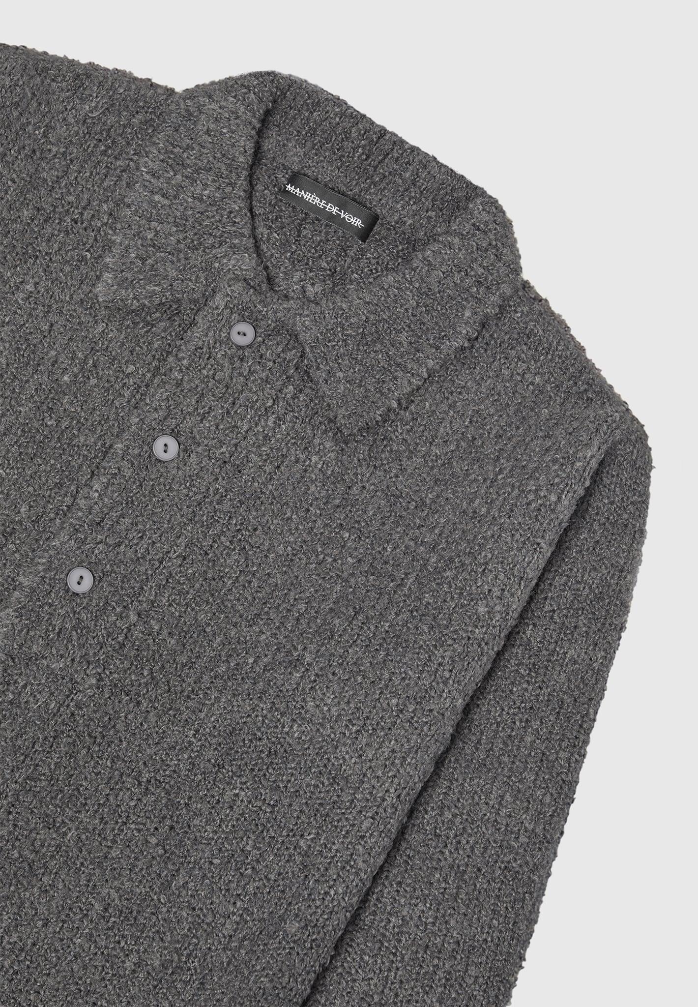 Boucle Knit Button Up Cardigan - Grey Male Product Image