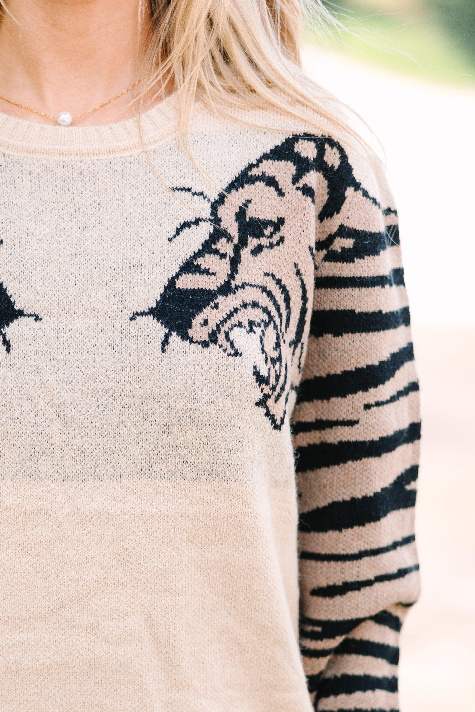 Dueling Dreams Oatmeal Brown Tiger Sweater Female Product Image