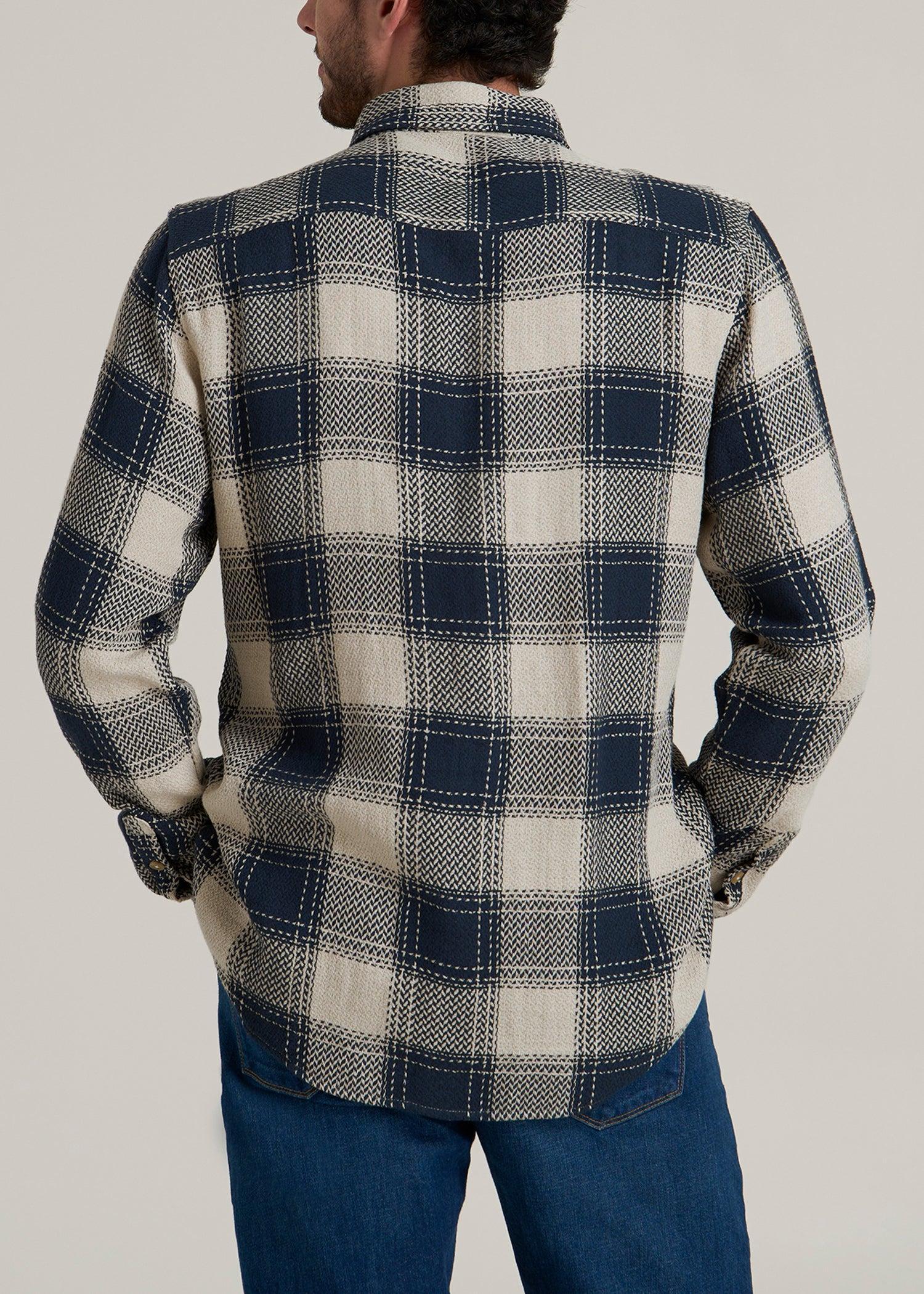 Lightweight Woven Overshirt for Tall Men in Navy and Beige Plaid Male Product Image