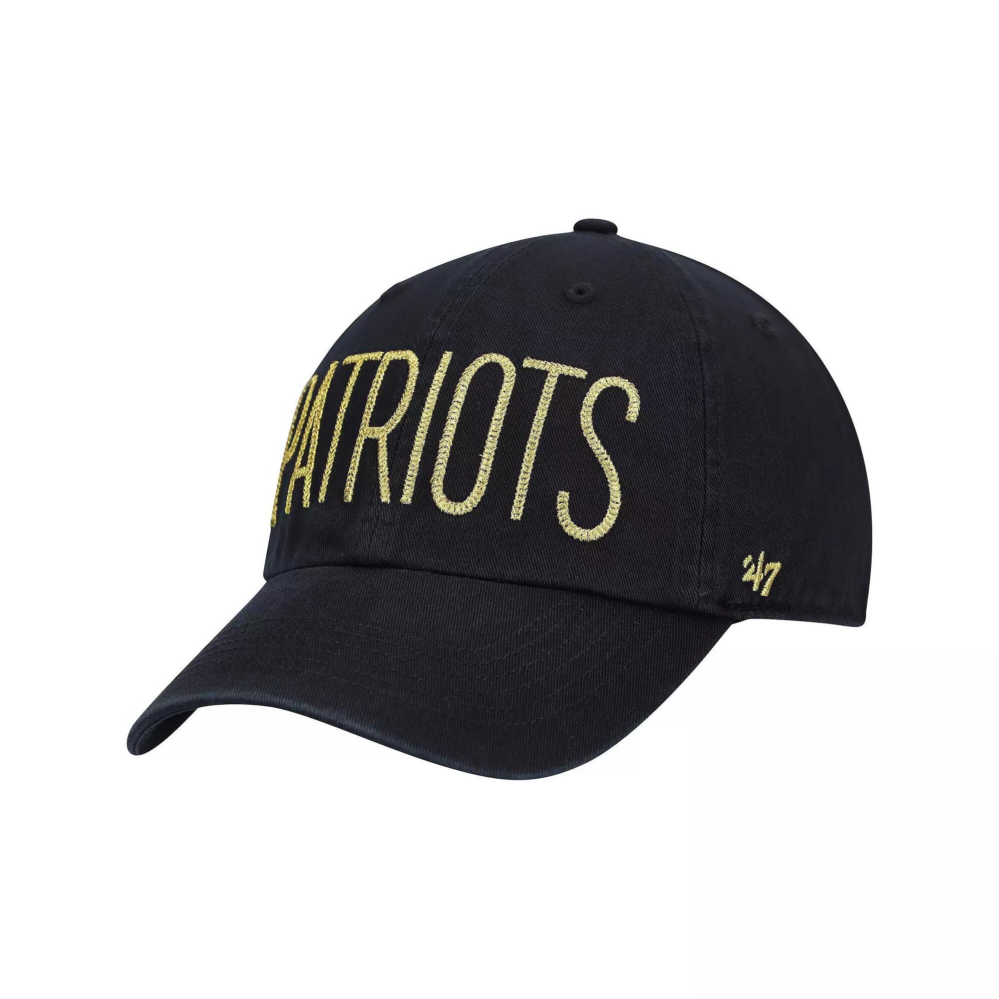 Women's '47 Black New England Patriots Shimmer Text Clean Up Adjustable Hat Product Image