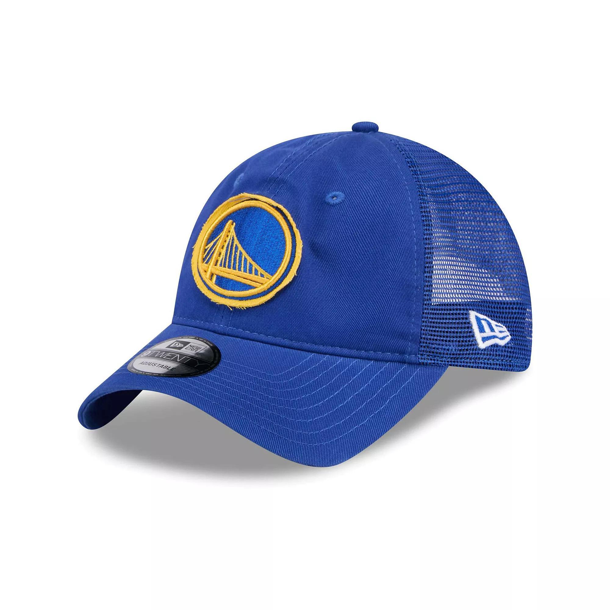 Men's New Era Royal Golden State Warriors Rough Edge Logo Trucker 9TWENTY Adjustable Hat, Blue Product Image