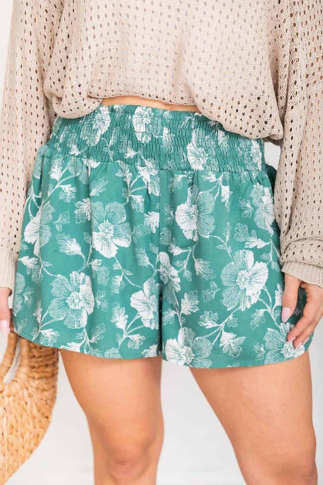 Honeysuckle Dream Green Smocked Waist Floral Shorts FINAL SALE Product Image