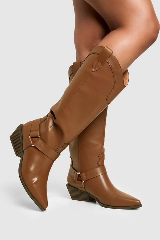 Western Style Harness Detail Knee High Boots Product Image