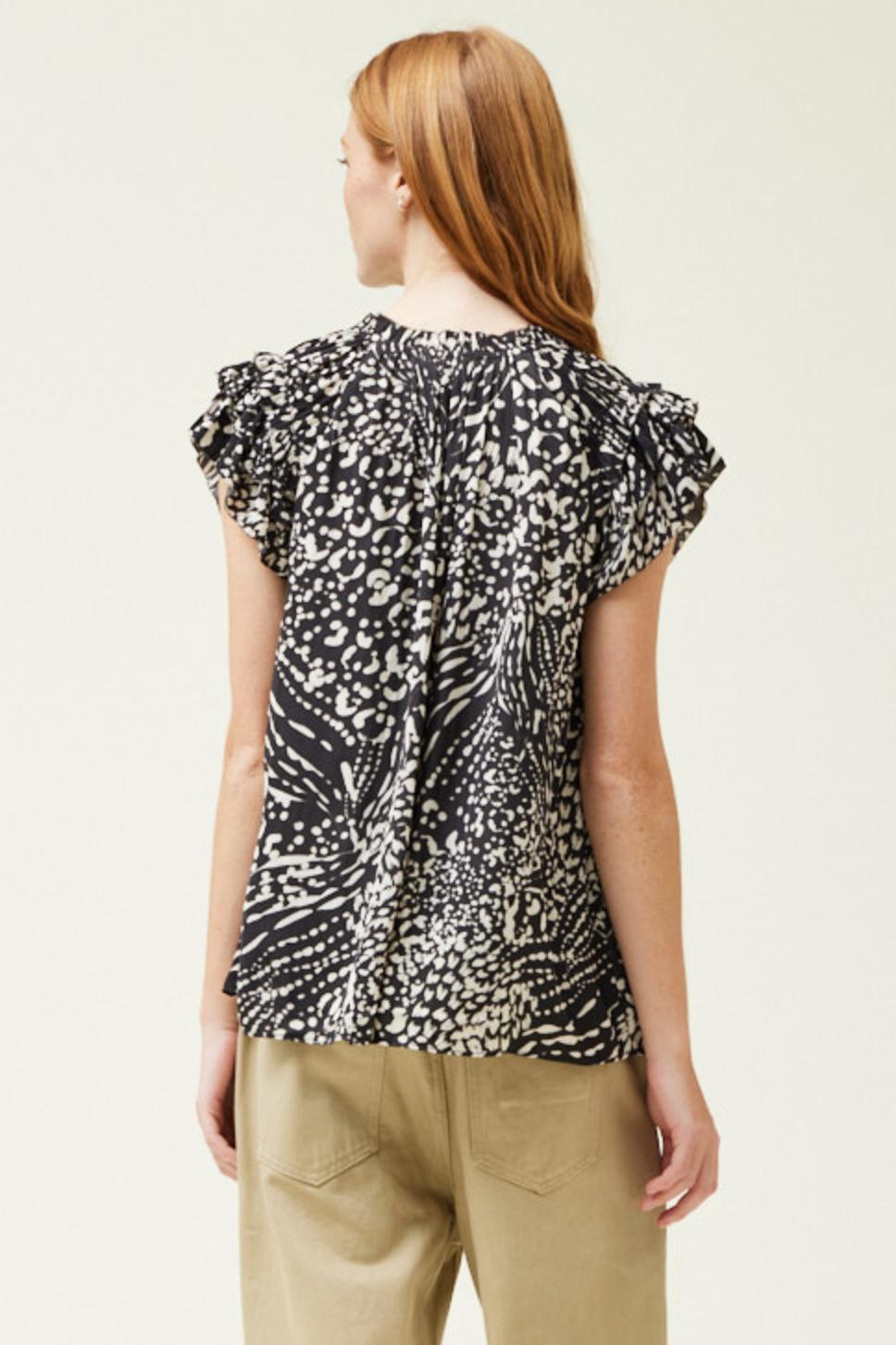 Printed Ruffle Sleeve Blouse Product Image