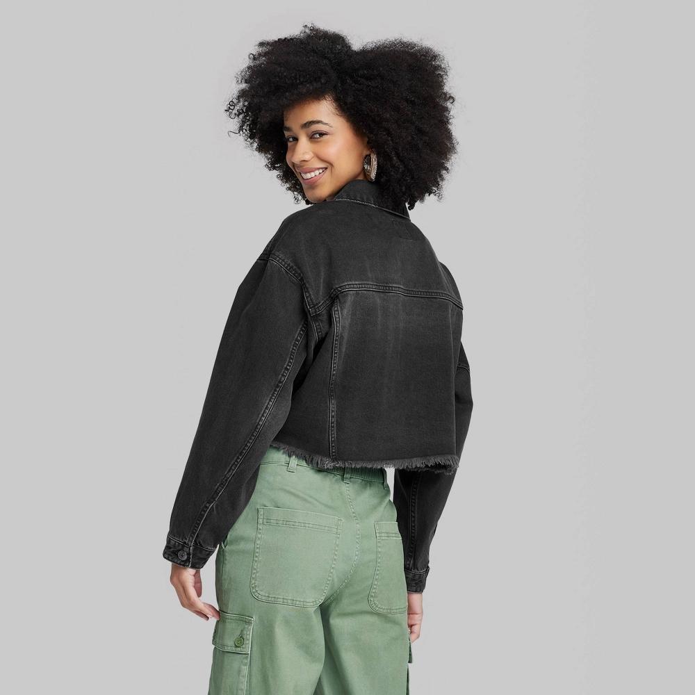 Women's Cropped Denim Trucker Jacket - Wild Fable™ Product Image