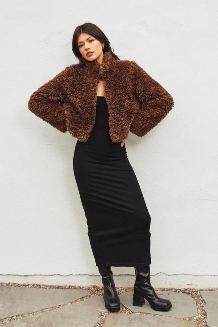 Faux Fur Crop Jacket Product Image