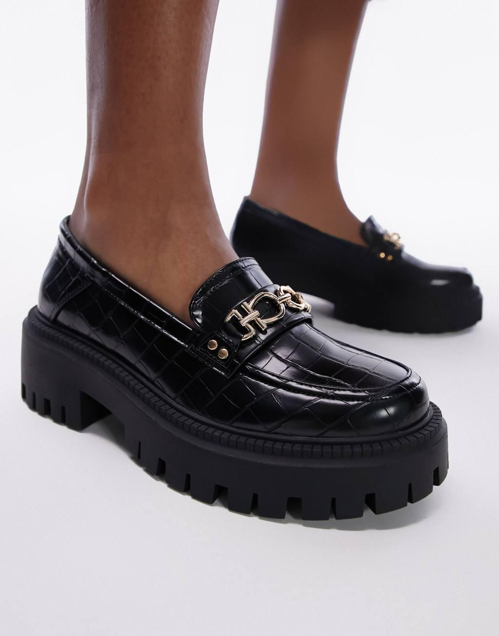 Topshop Wide Fit Lacey chunky loafer in black Product Image