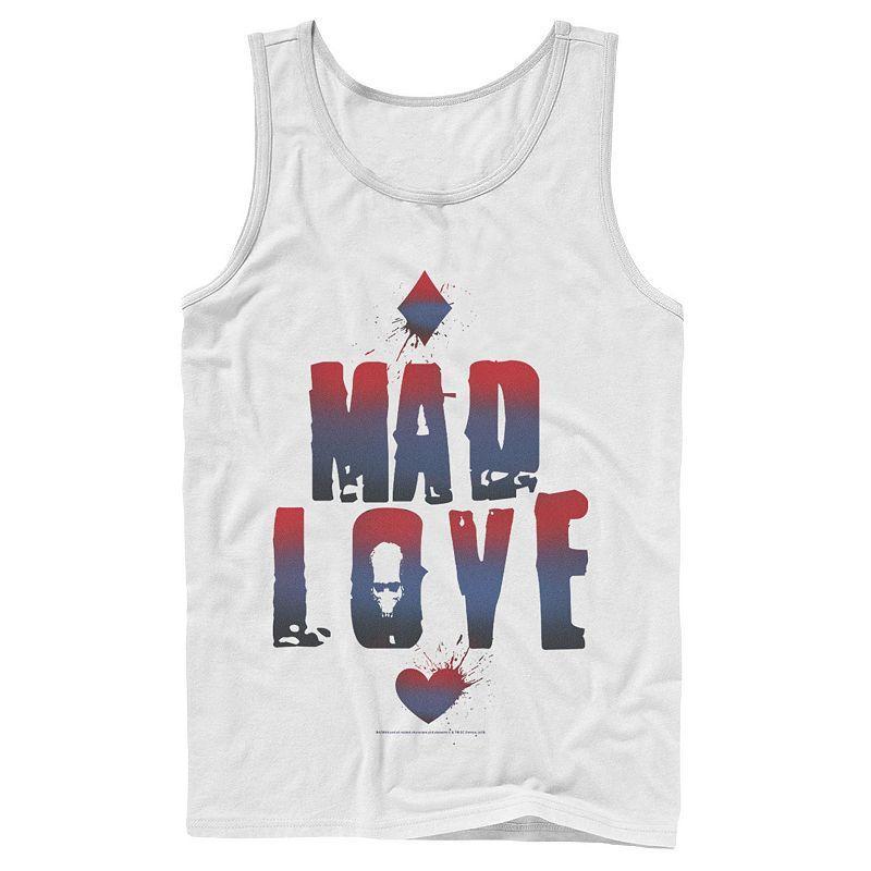 Mens DC Comics Batman Harley Quinn And Joker Mad Love Text Tank Top, Mens Product Image