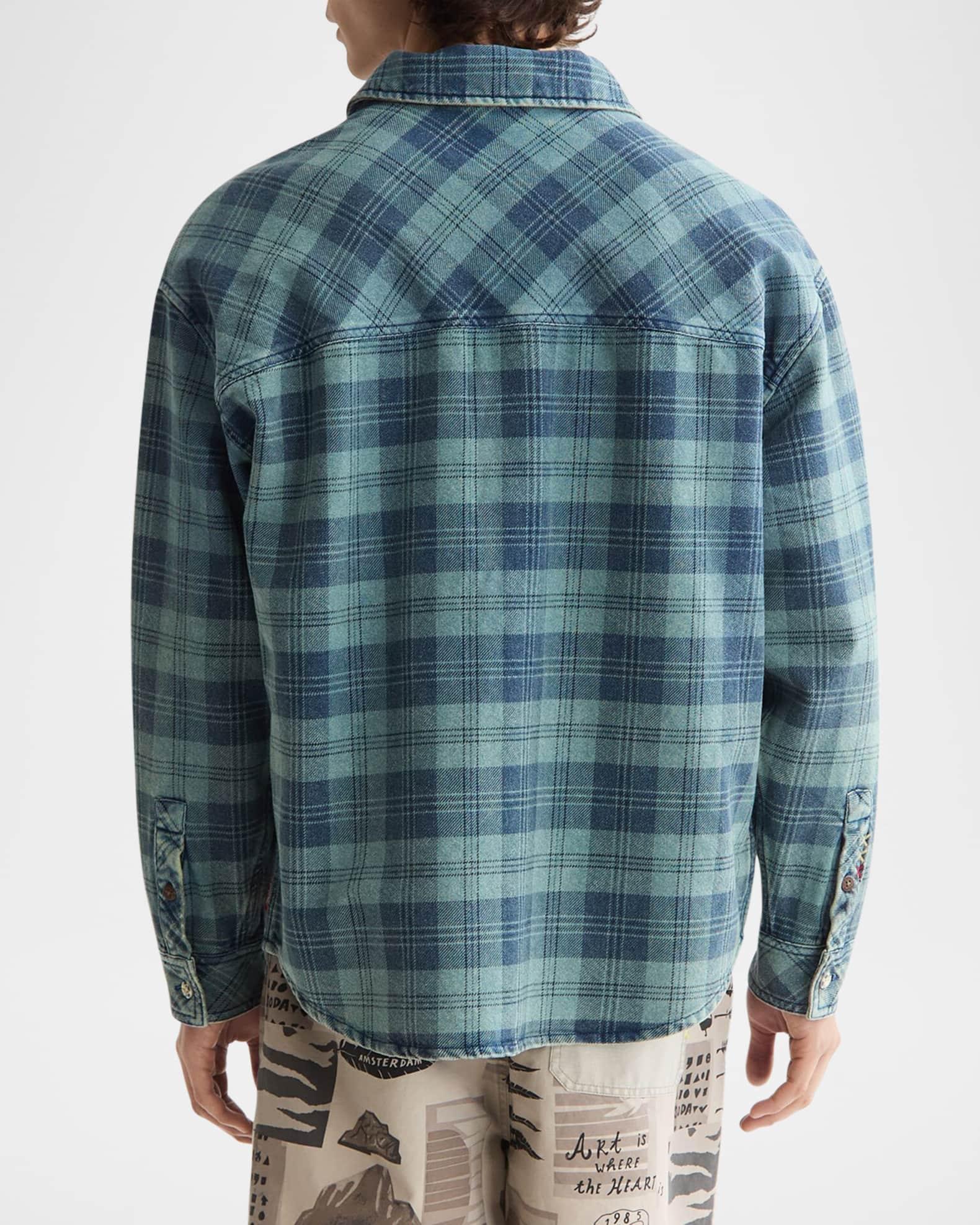 Men's Check Washed Denim Overshirt Product Image