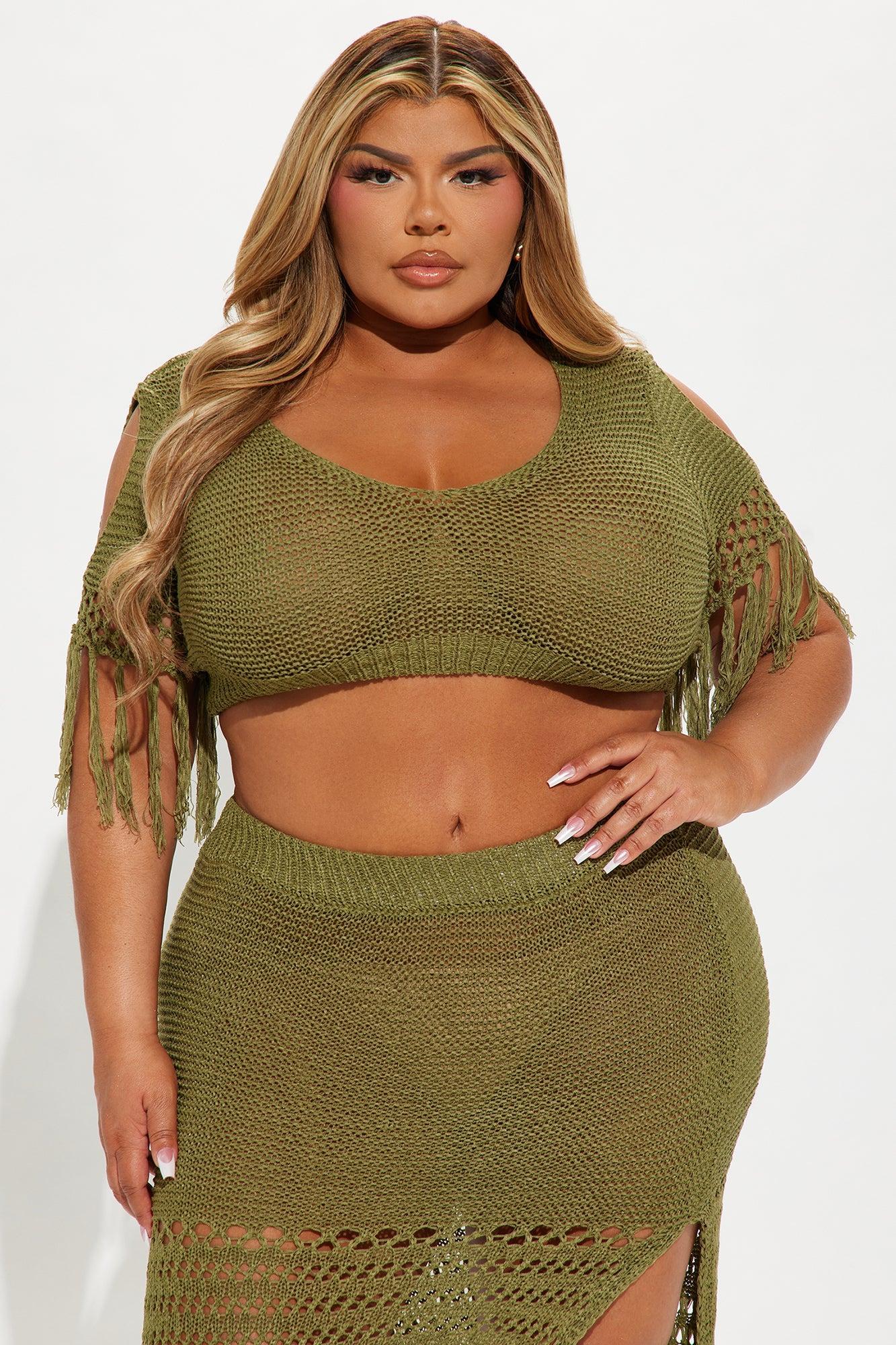 Get Away With It Crochet Skirt Set - Olive Product Image
