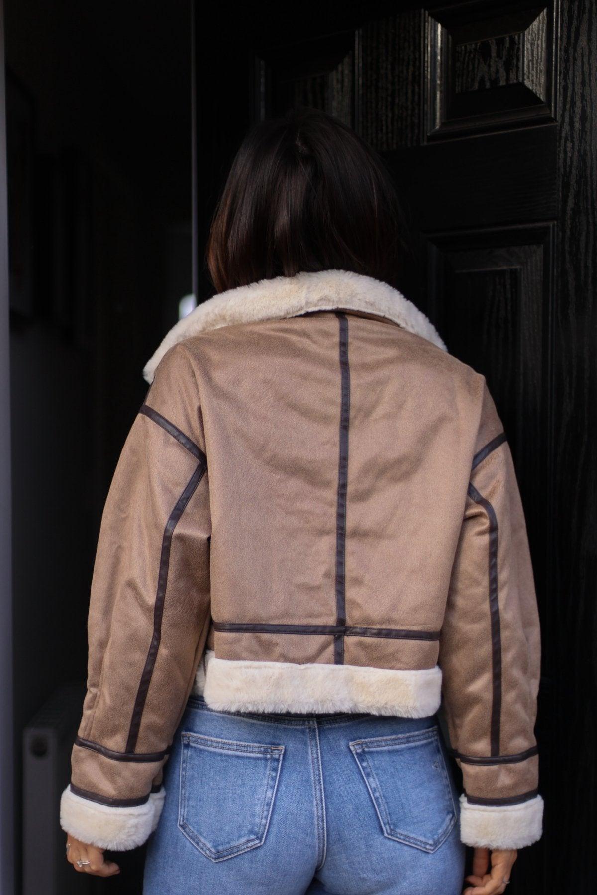 Brown Sherpa Lined Suede Jacket - FINAL SALE Female Product Image