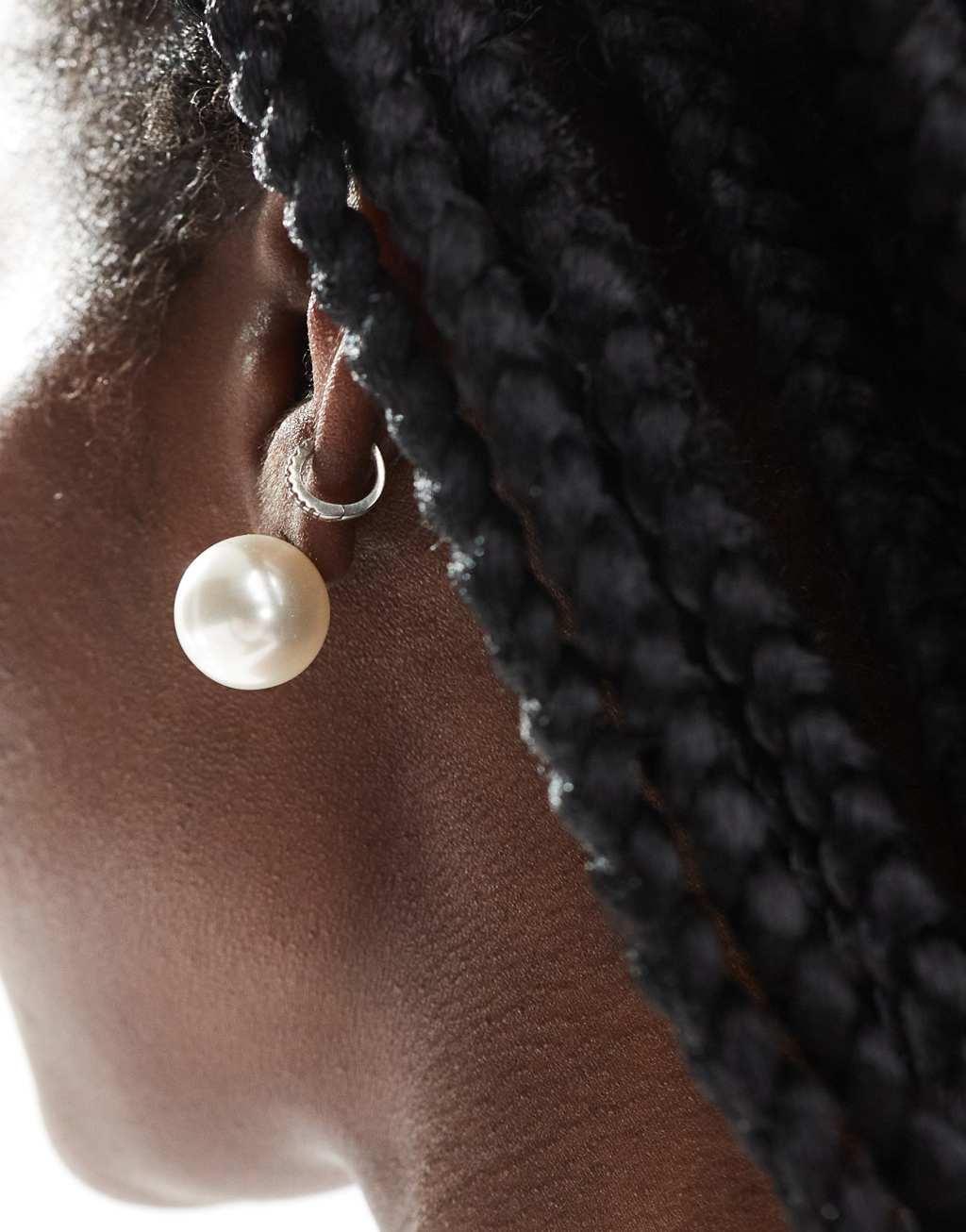 ASOS DESIGN stud earrings with faux pearl detail Product Image