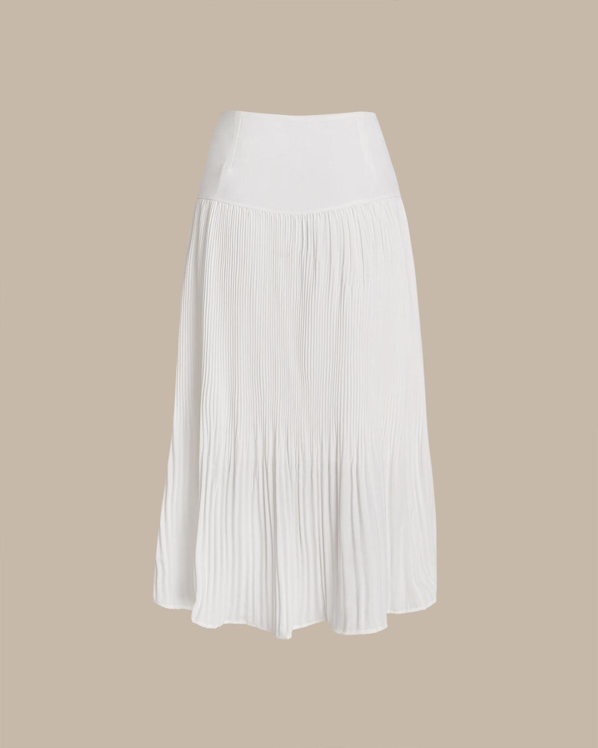 White Pleated Midi Skirt Product Image