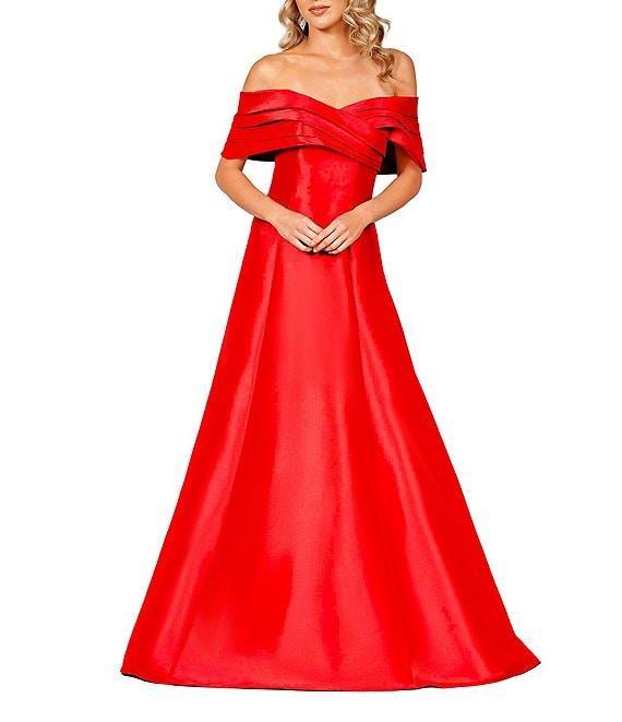 Terani Couture Pleated Off-the-Shoulder A-Line Gown Product Image
