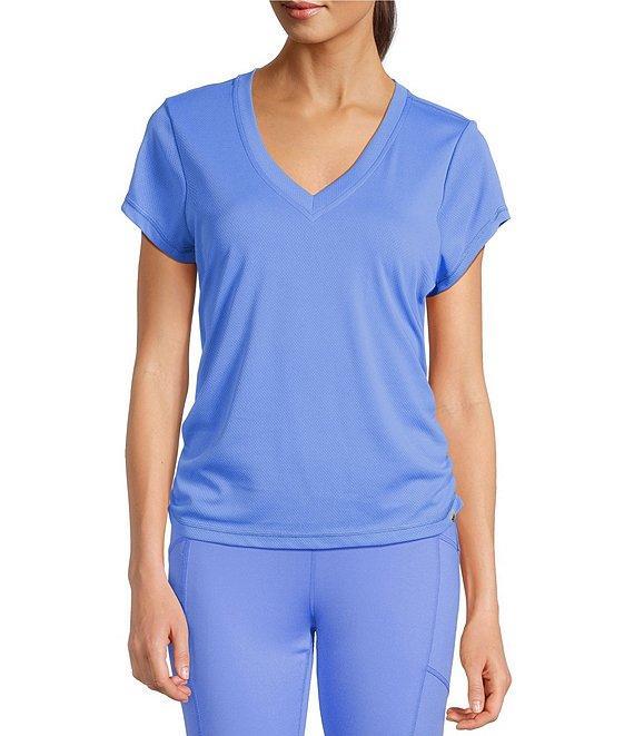 DKNY Sport by Donna Karan V Neck Short Sleeve Tech Ruched Side Seam Tee Product Image