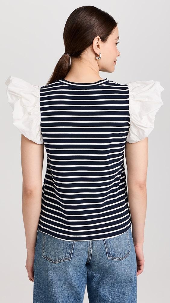 English Factory Stripe Knit with Poplin Puff Sleeve Top | Shopbop Product Image