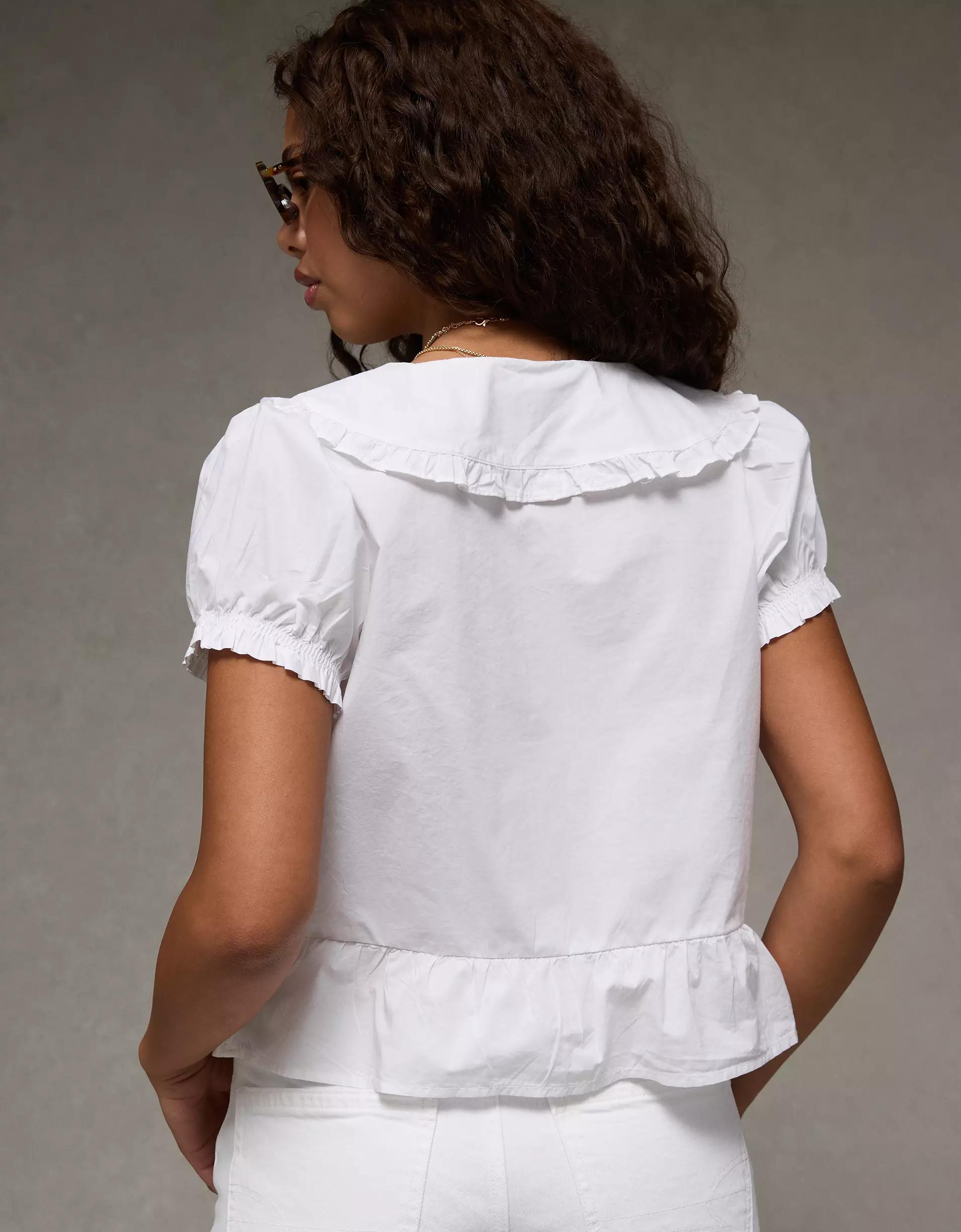 AE Collared Puff Sleeve Tie Front Blouse Product Image