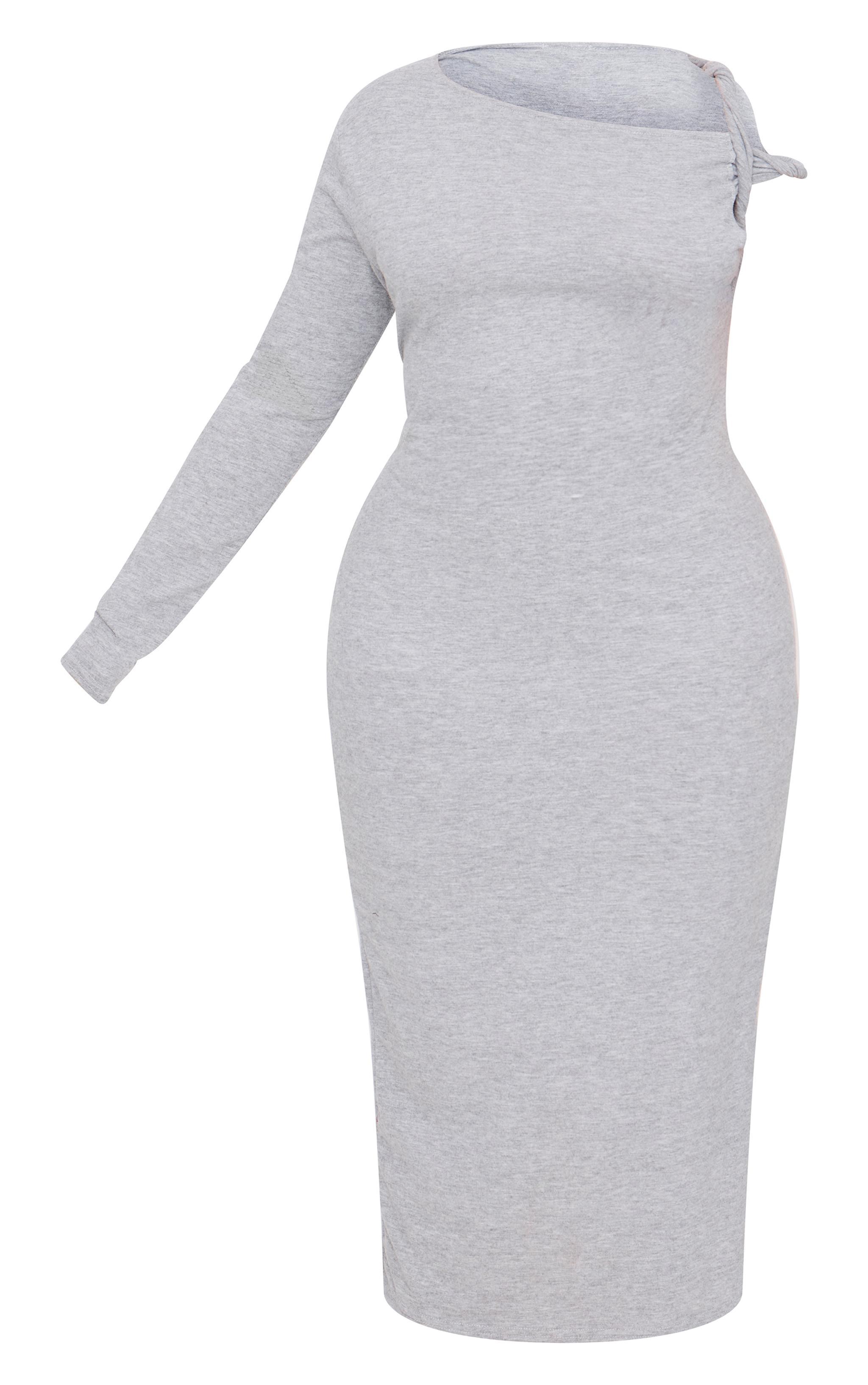 Plus Grey Marl Asymmetric Twist Shoulder Soft Touch Midi Dress Product Image