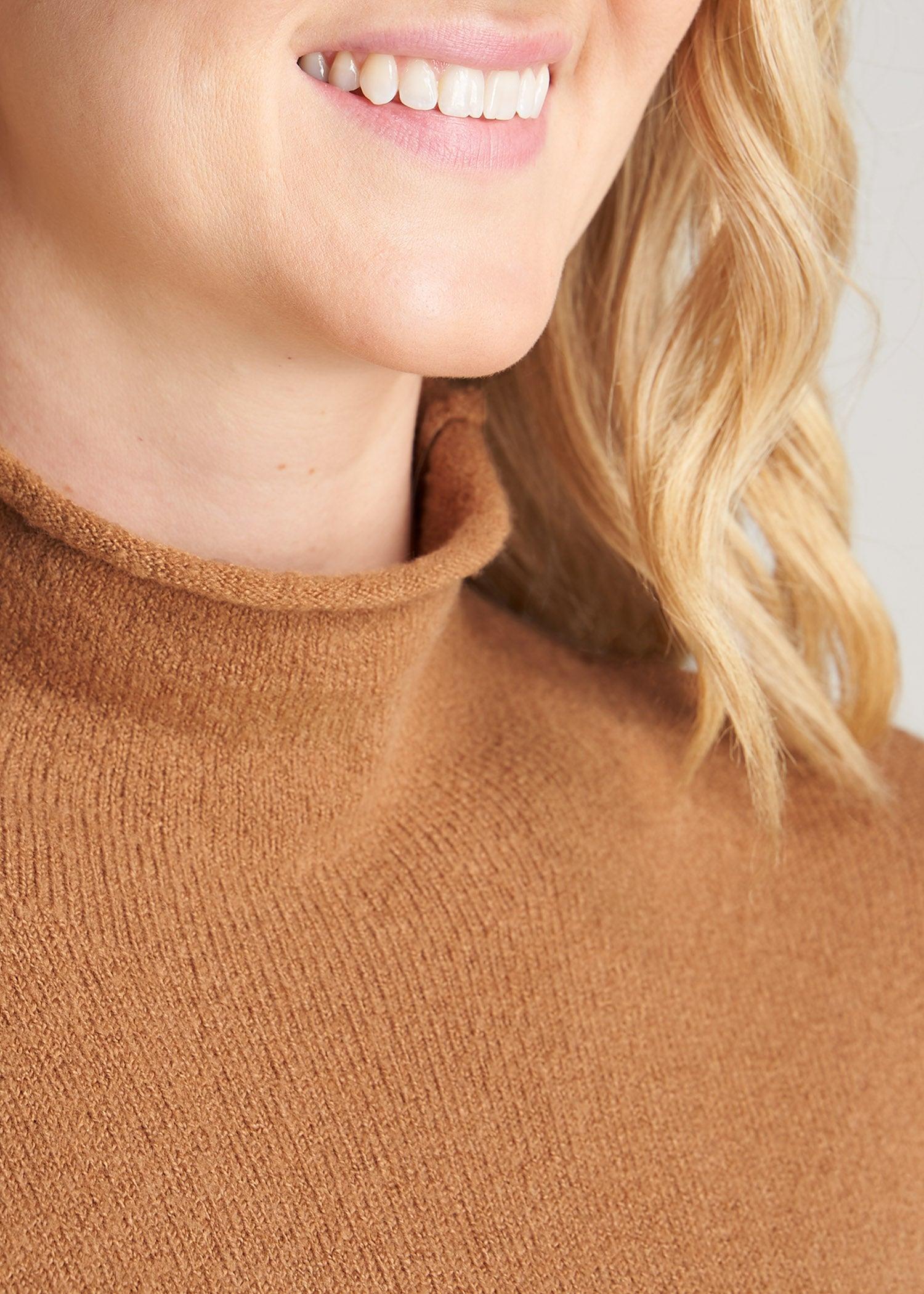 Women's Tall Rolled Mock Neck Sweater in Caramel Female Product Image