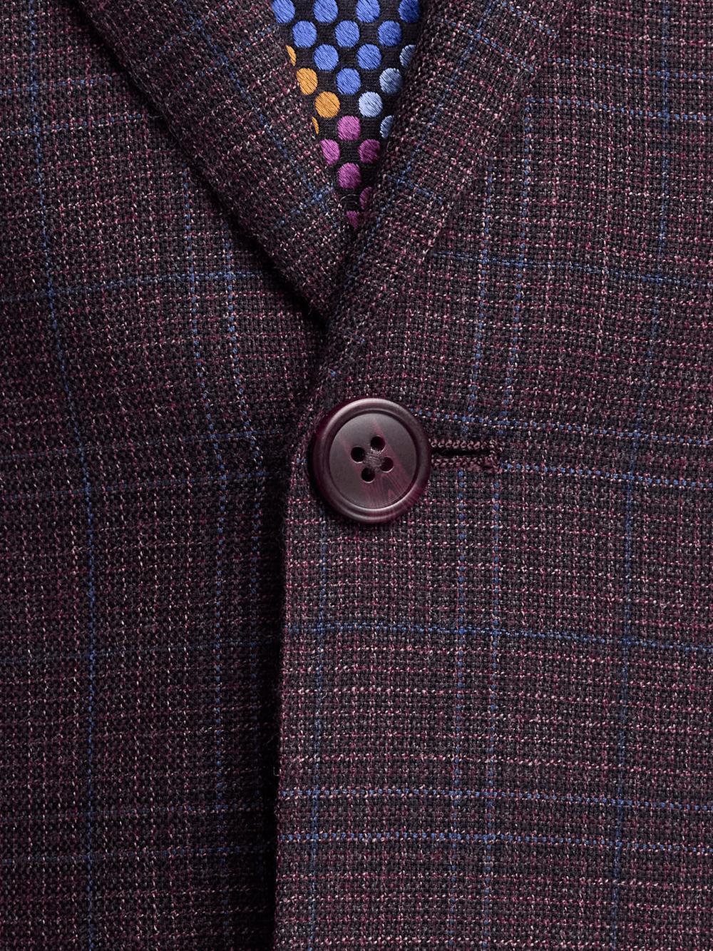 Wool Plaid Single Breasted Notch Lapel Suit Jacket - Wine Product Image