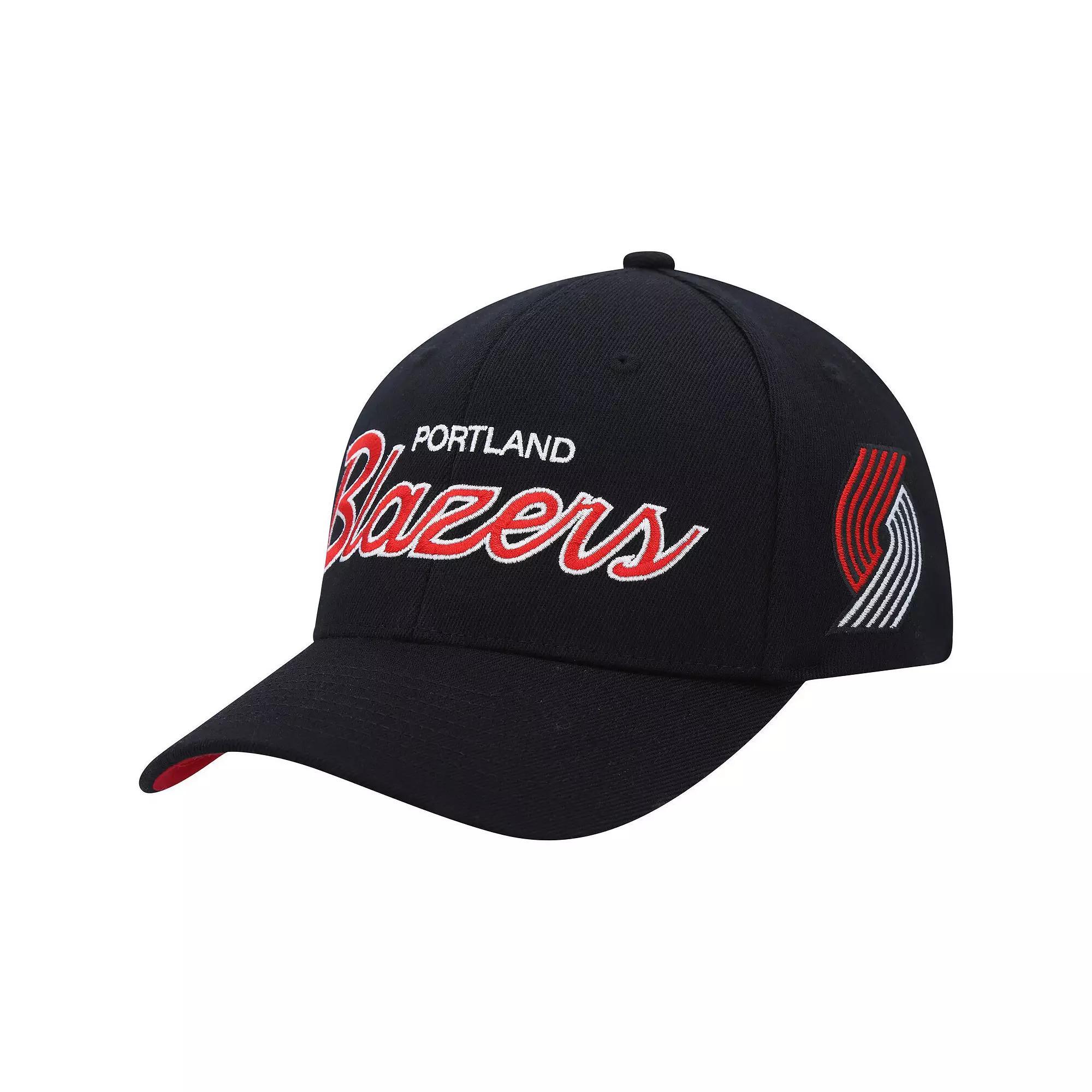 Men's Mitchell & Ness Black Portland Trail Blazers MVP Team Script 2.0 Stretch Snapback Hat Product Image