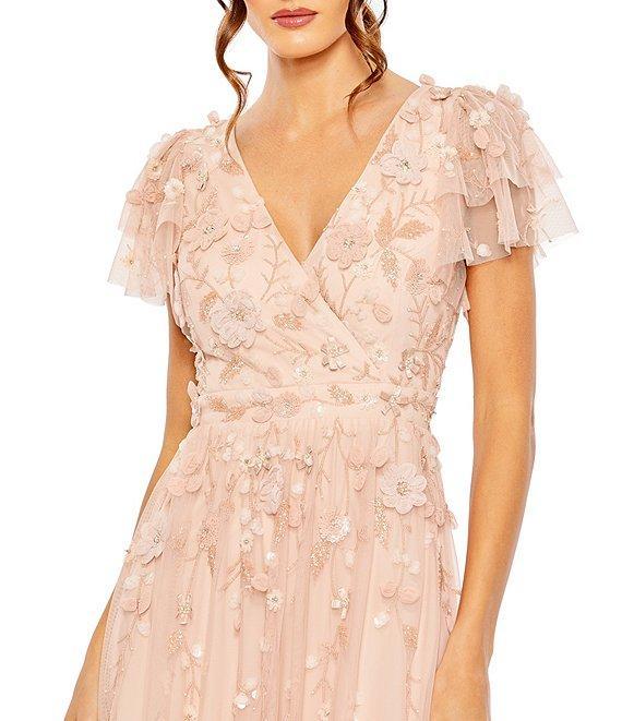 Mac Duggal V-Neck Flutter Sleeve Ruffle Tiered Embellished Gown Product Image