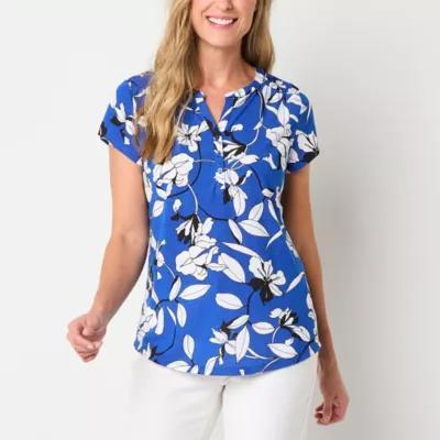 Liz Claiborne Womens Split Crew Neck Short Sleeve Blouse Product Image