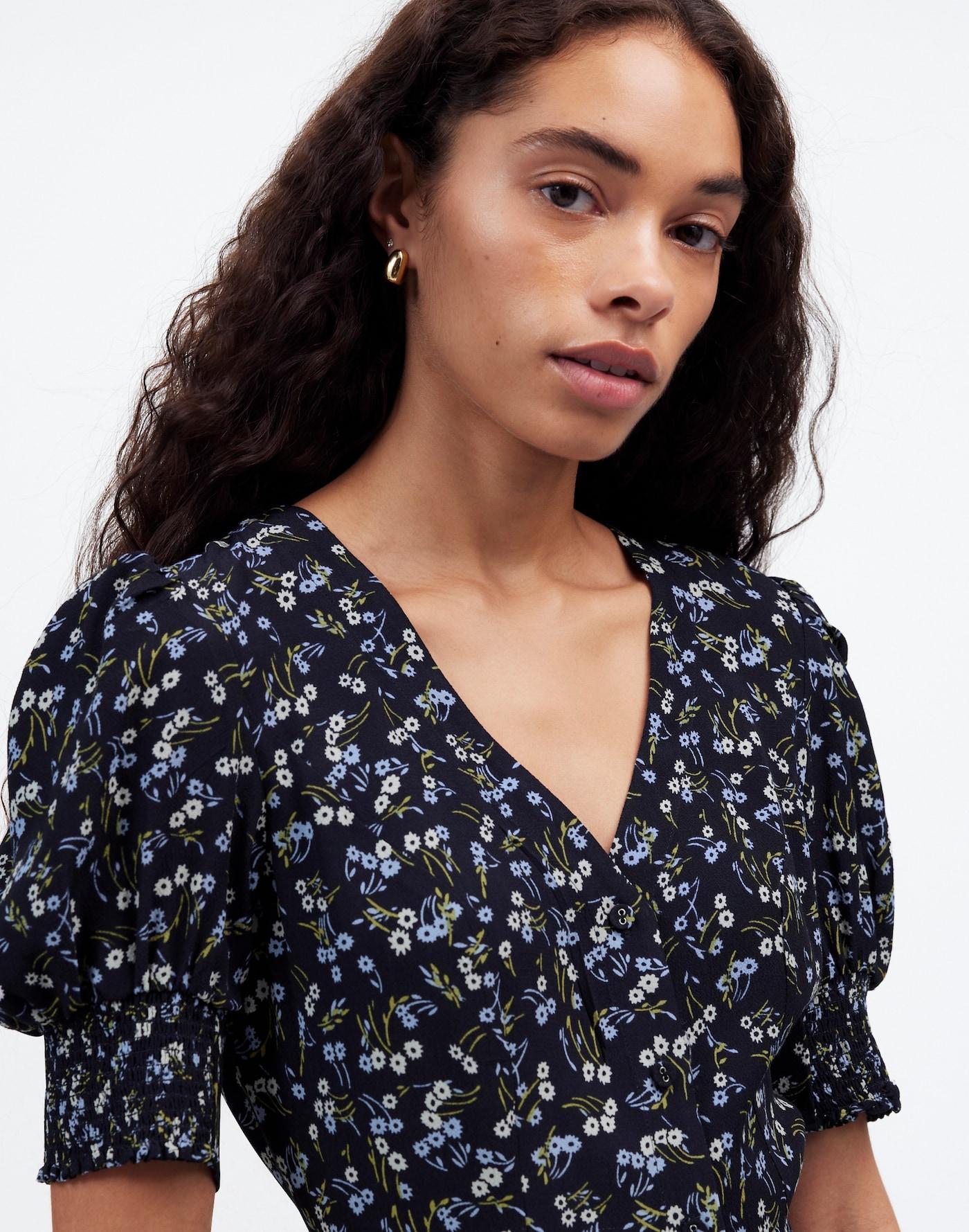 V-Neck Button-Front Mini Dress in Floral Product Image