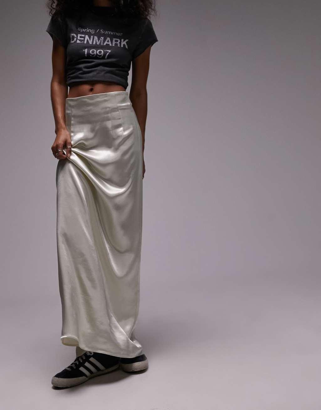 Topshop super high waisted satin maxi skirt Product Image