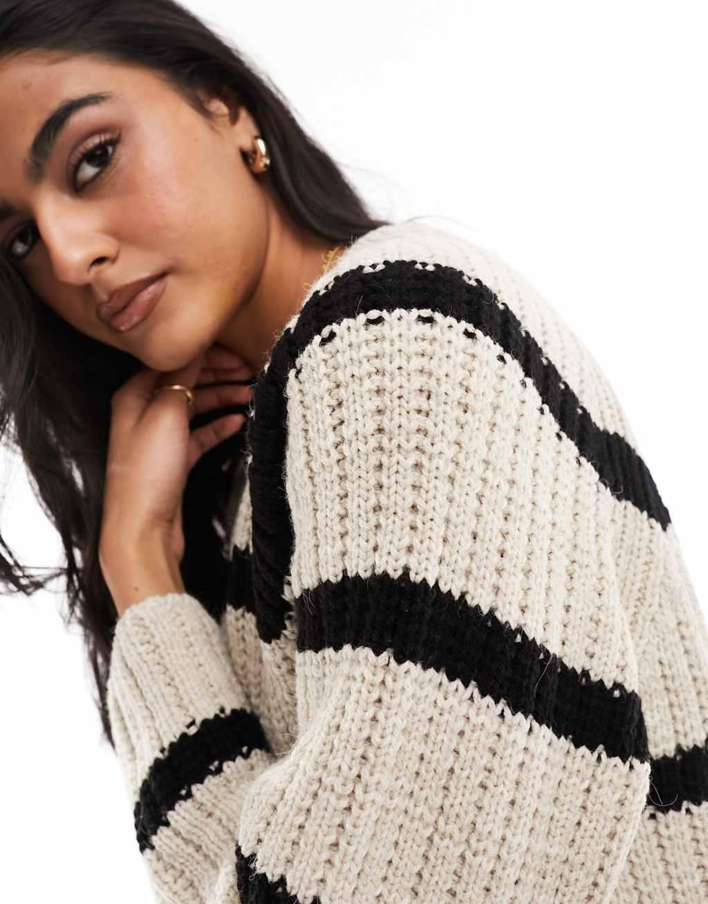 Pull & Bear textured waffle knit sweater Product Image