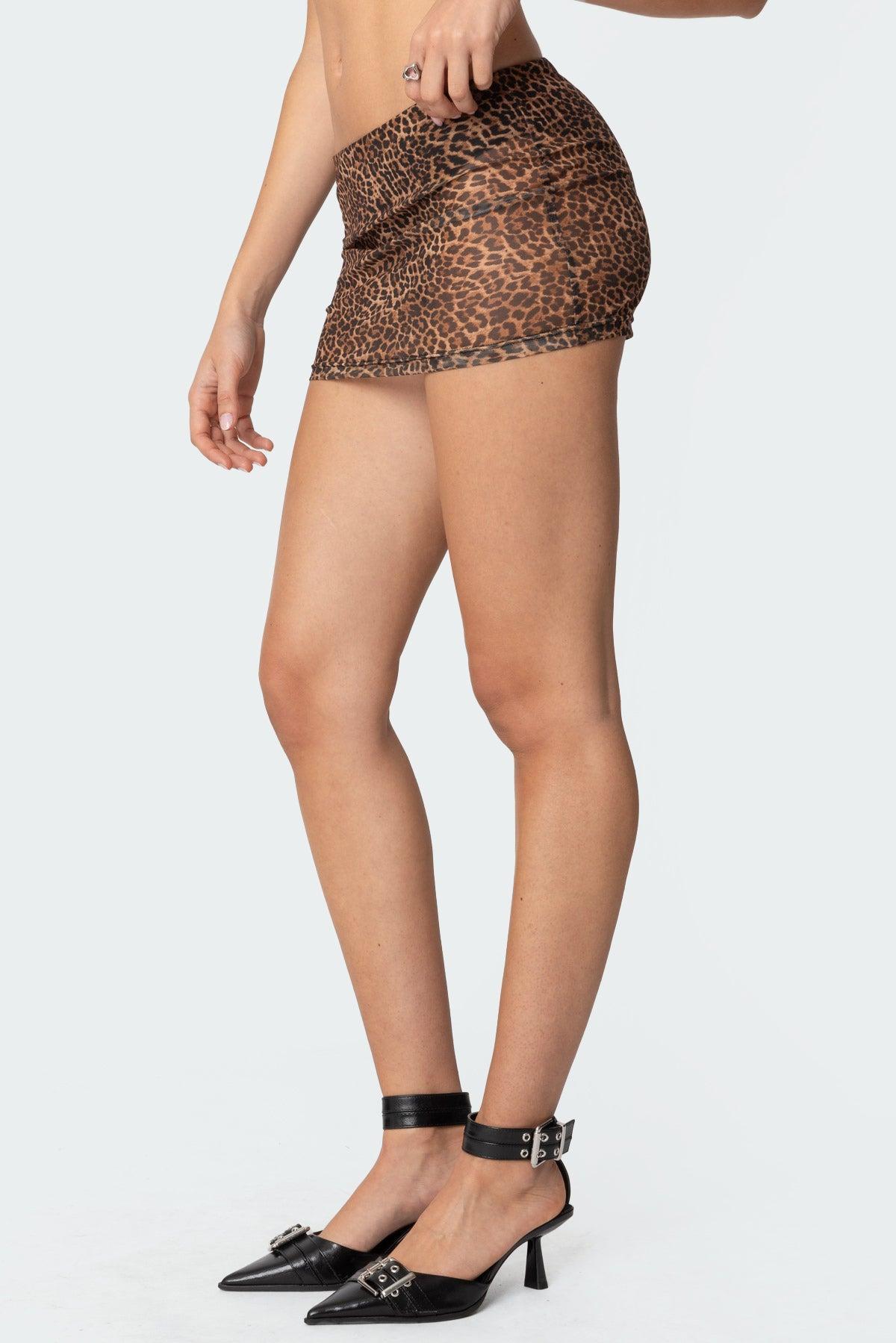 Leopard Printed Sheer Mesh Mini Skirt Product Image