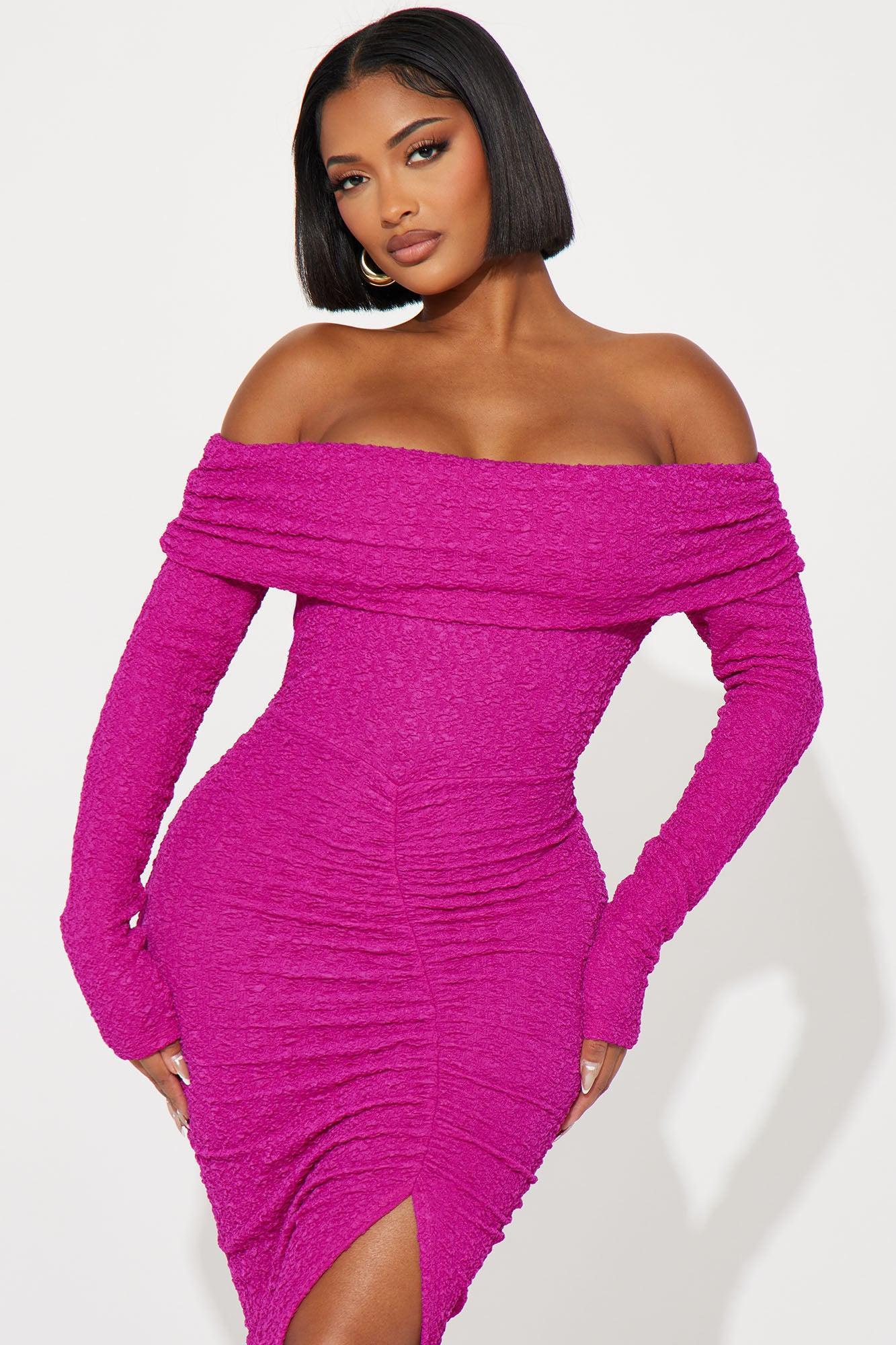 Meghan Ruched Maxi Dress - Magenta Product Image