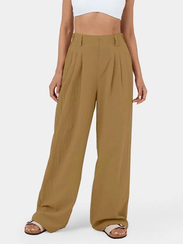 Loose Wide Leg Pleated Solid Color Split-Joint Pants Trousers Product Image