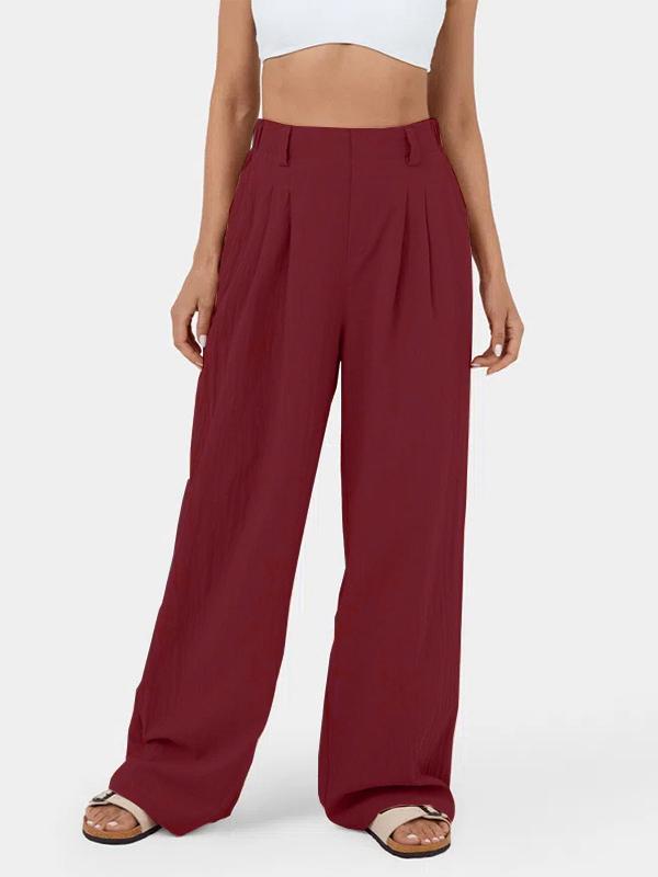 Loose Wide Leg Pleated Solid Color Split-Joint Pants Trousers Product Image